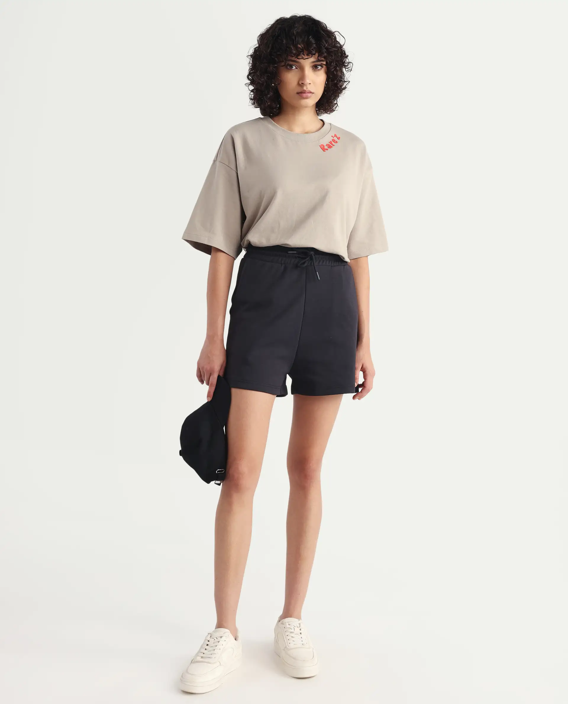 Rareism Women's Aftok B Black Cotton Blend Plain Mini Regular Fit Shorts - Image 2