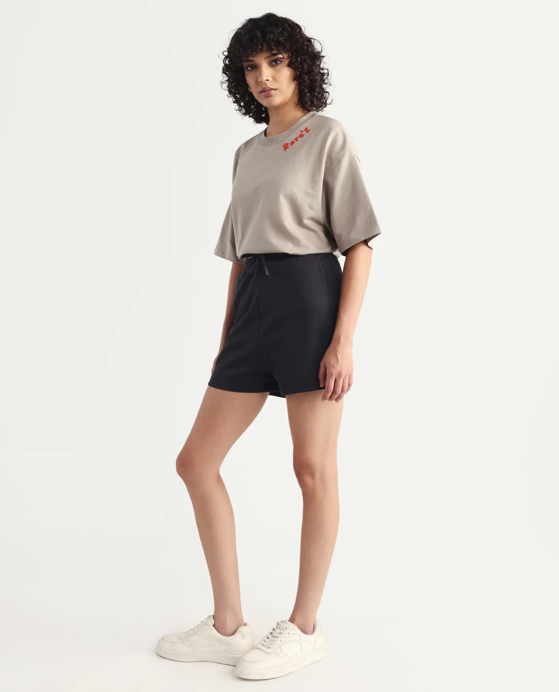 Rareism Women's Aftok B Black Cotton Blend Plain Mini Regular Fit Shorts - Image 4