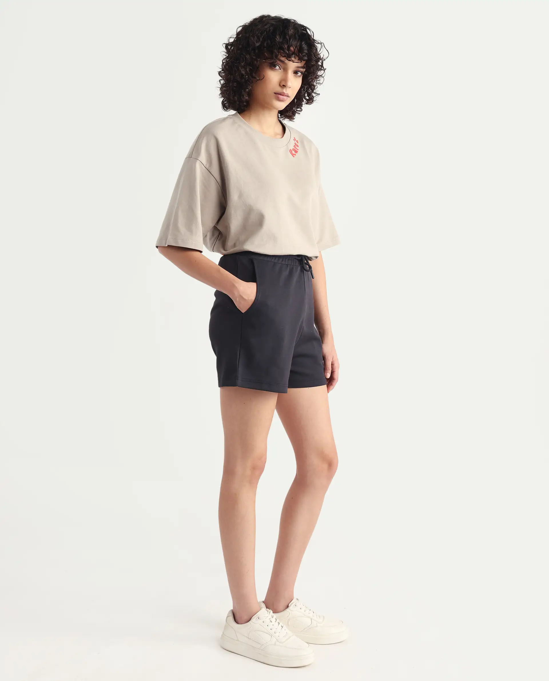 Rareism Women's Aftok B Black Cotton Blend Plain Mini Regular Fit Shorts - Image 5