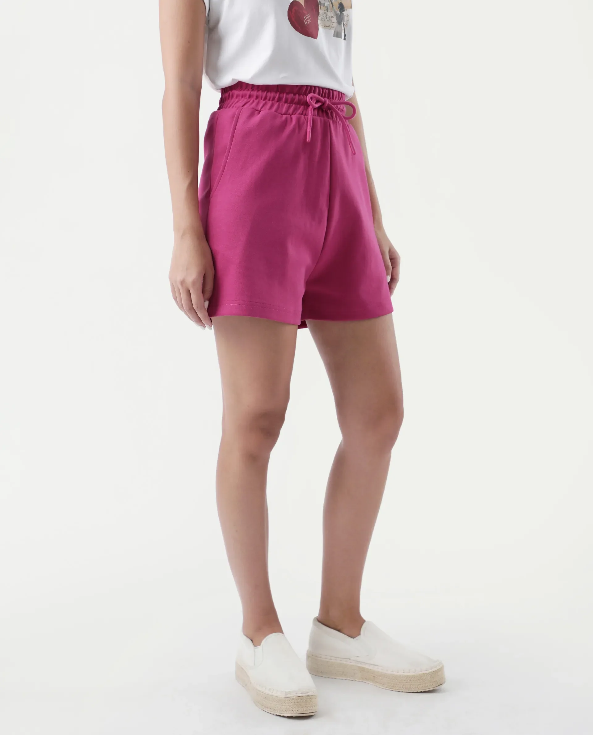 Rareism Women's Aftok B Pink Cotton Blend Plain Mini Regular Fit Shorts - Image 5