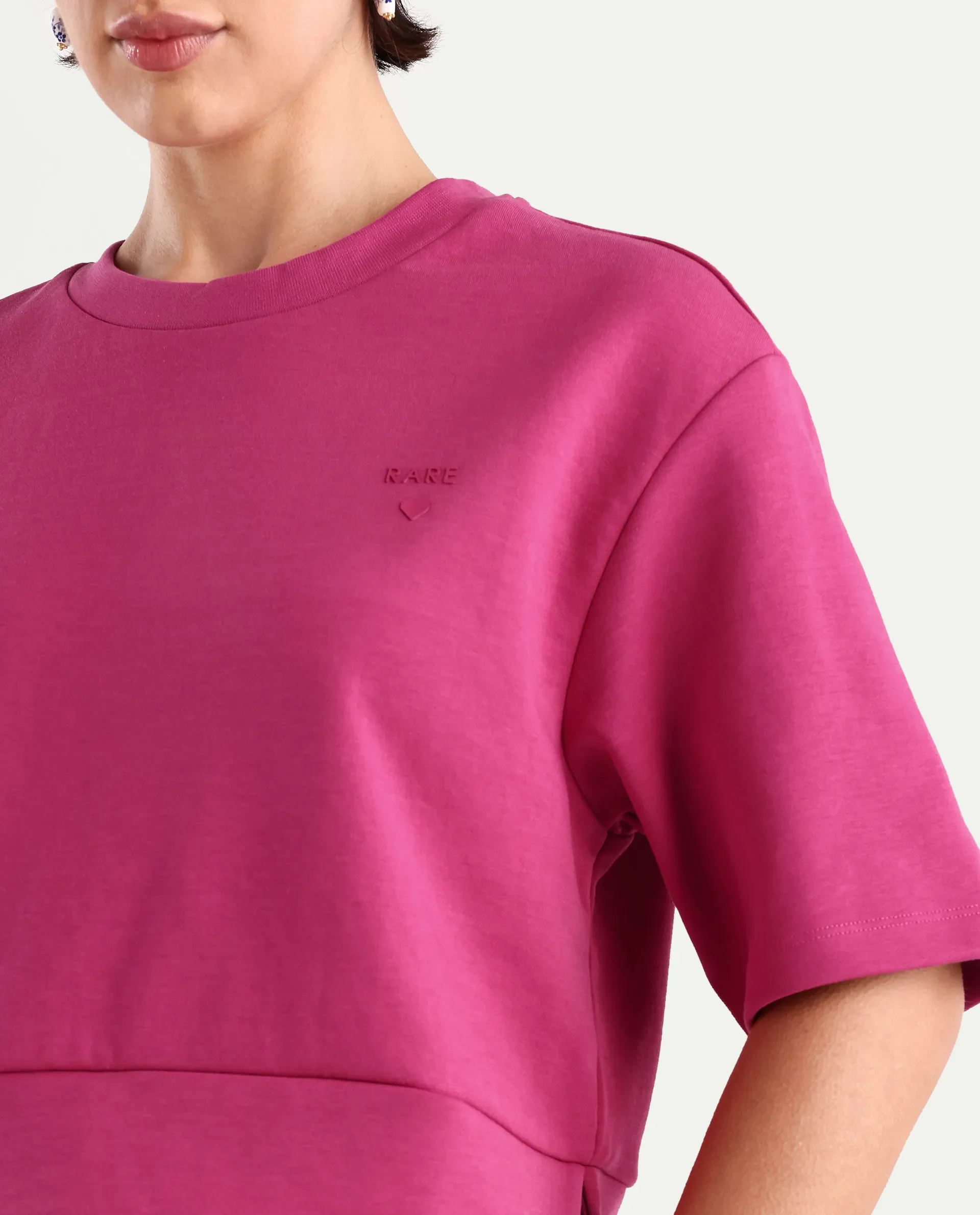 Rareism Women's Aftok T Pink Linen Crew Neck Plain Crop Regular Fit T-Shirt - Image 4