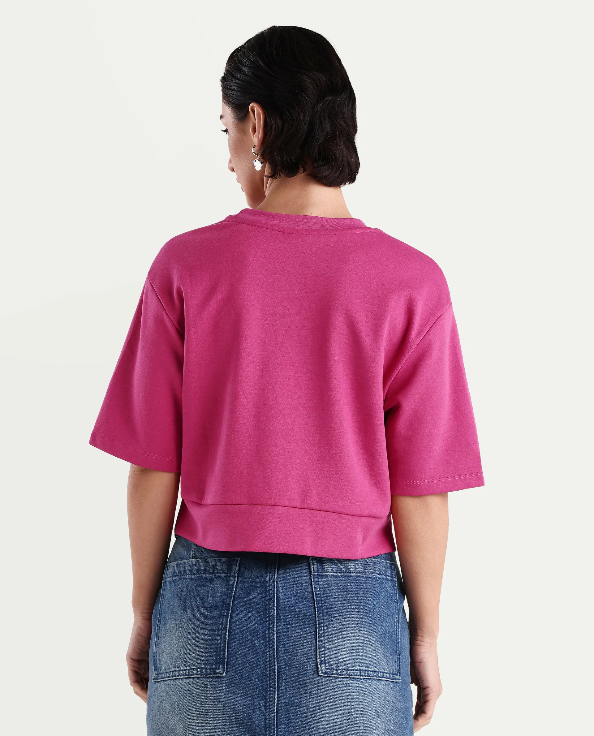 Rareism Women's Aftok T Pink Linen Crew Neck Plain Crop Regular Fit T-Shirt - Image 7