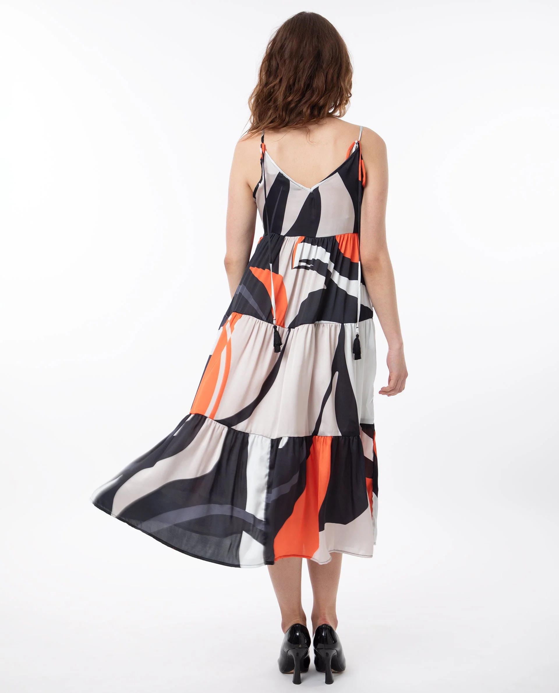 Rareism Women's Agans Multi Polyester V-Neck Abstract Print Shoulder Strap Maxi Regular Fit Dress - Image 11