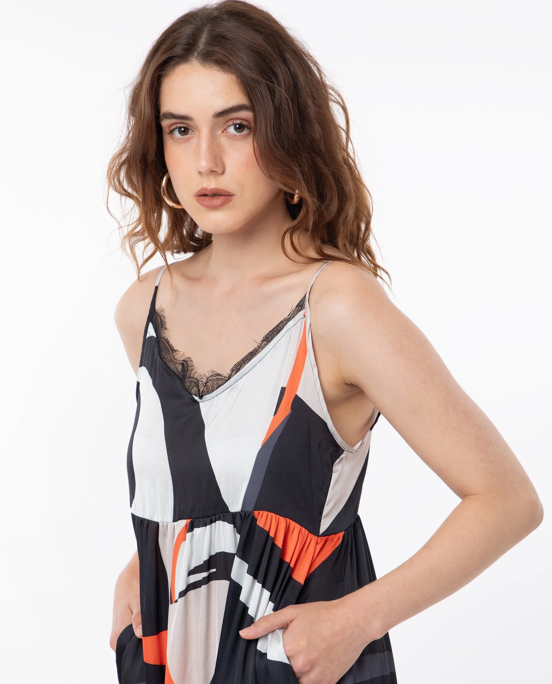 Rareism Women's Agans Multi Polyester V-Neck Abstract Print Shoulder Strap Maxi Regular Fit Dress - Image 2