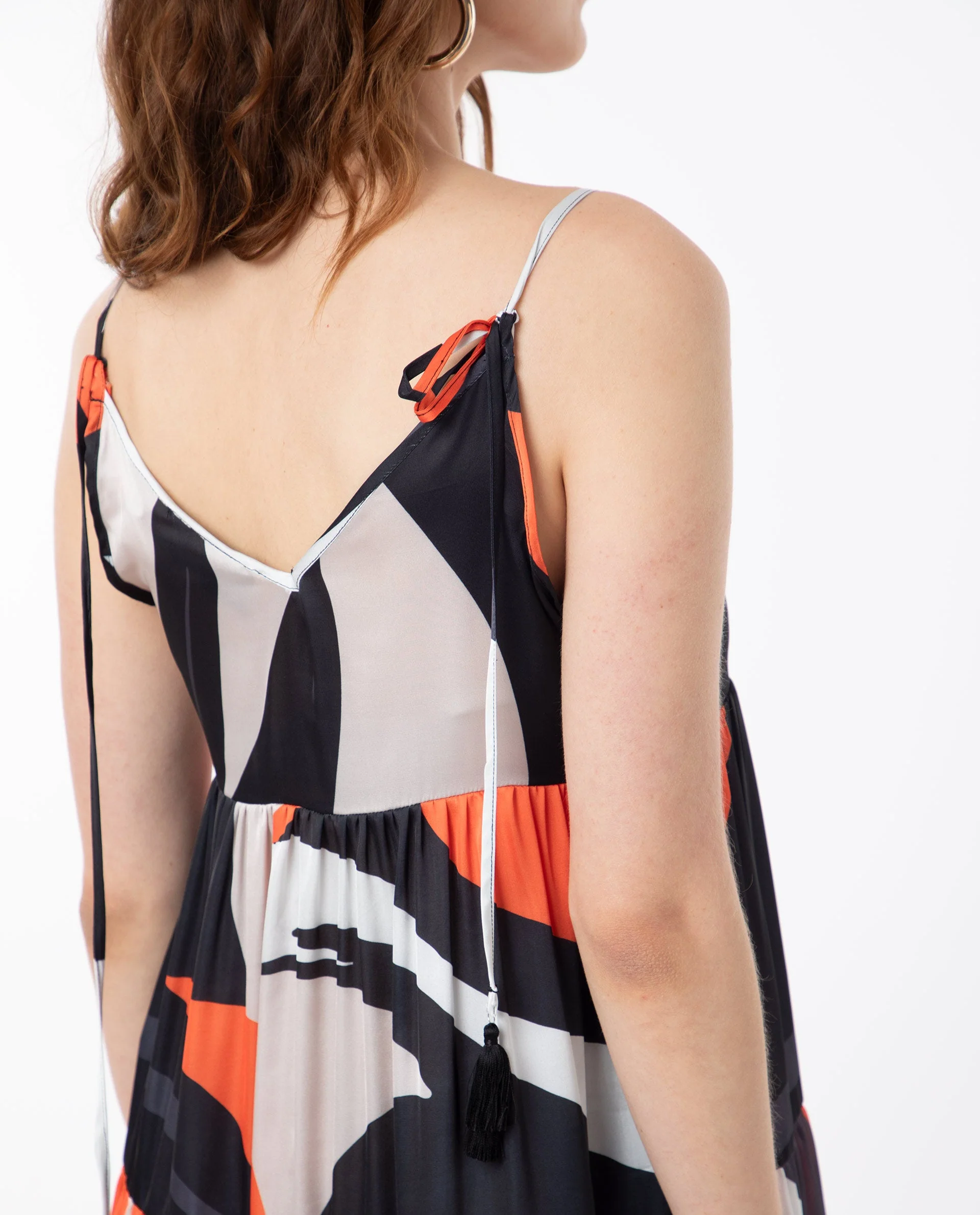 Rareism Women's Agans Multi Polyester V-Neck Abstract Print Shoulder Strap Maxi Regular Fit Dress - Image 9