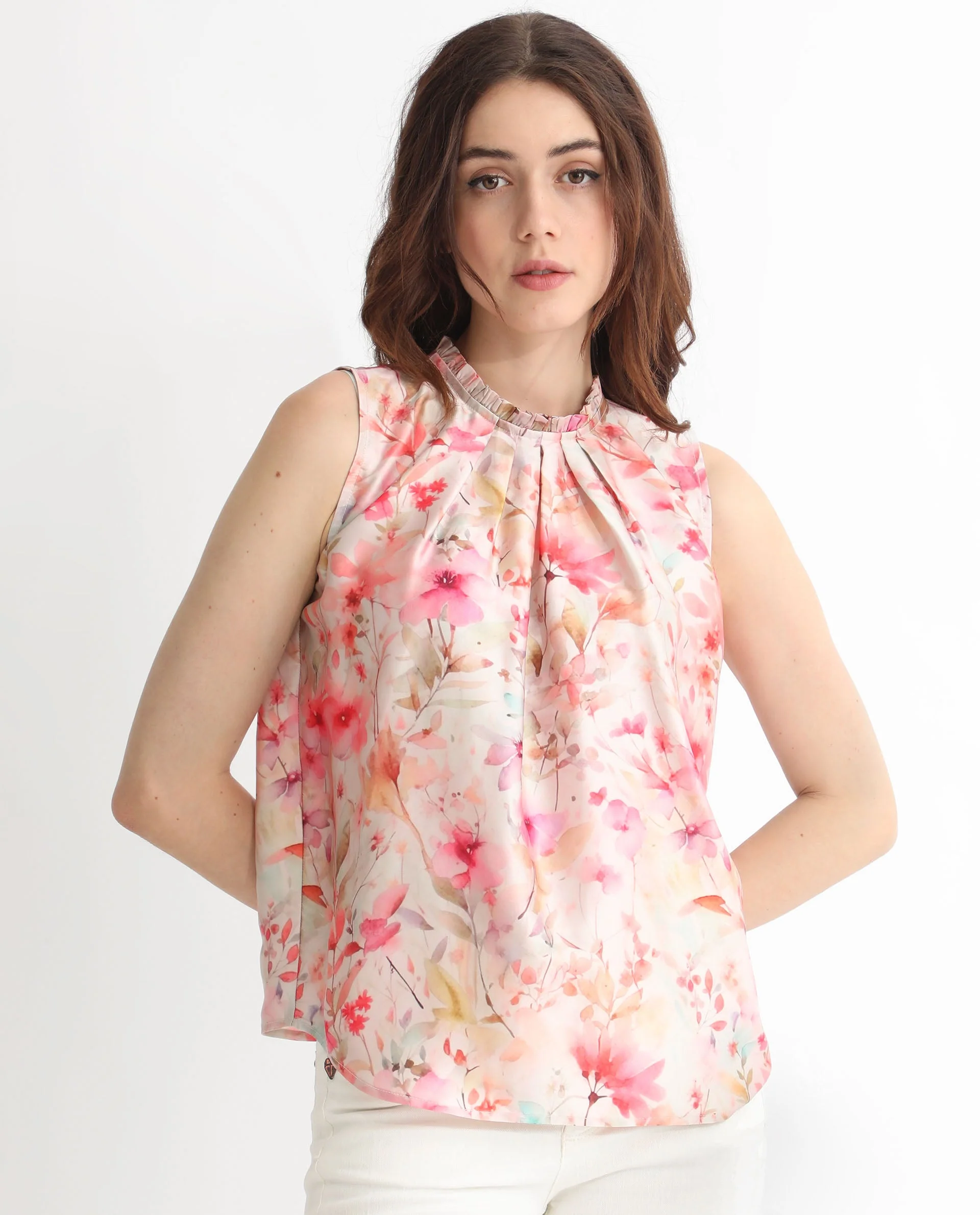 Rareism Women's Agaro Multi Polyester Sweetheart Neck Floral Print Sleeveless Relaxed Fit Top - Image 13