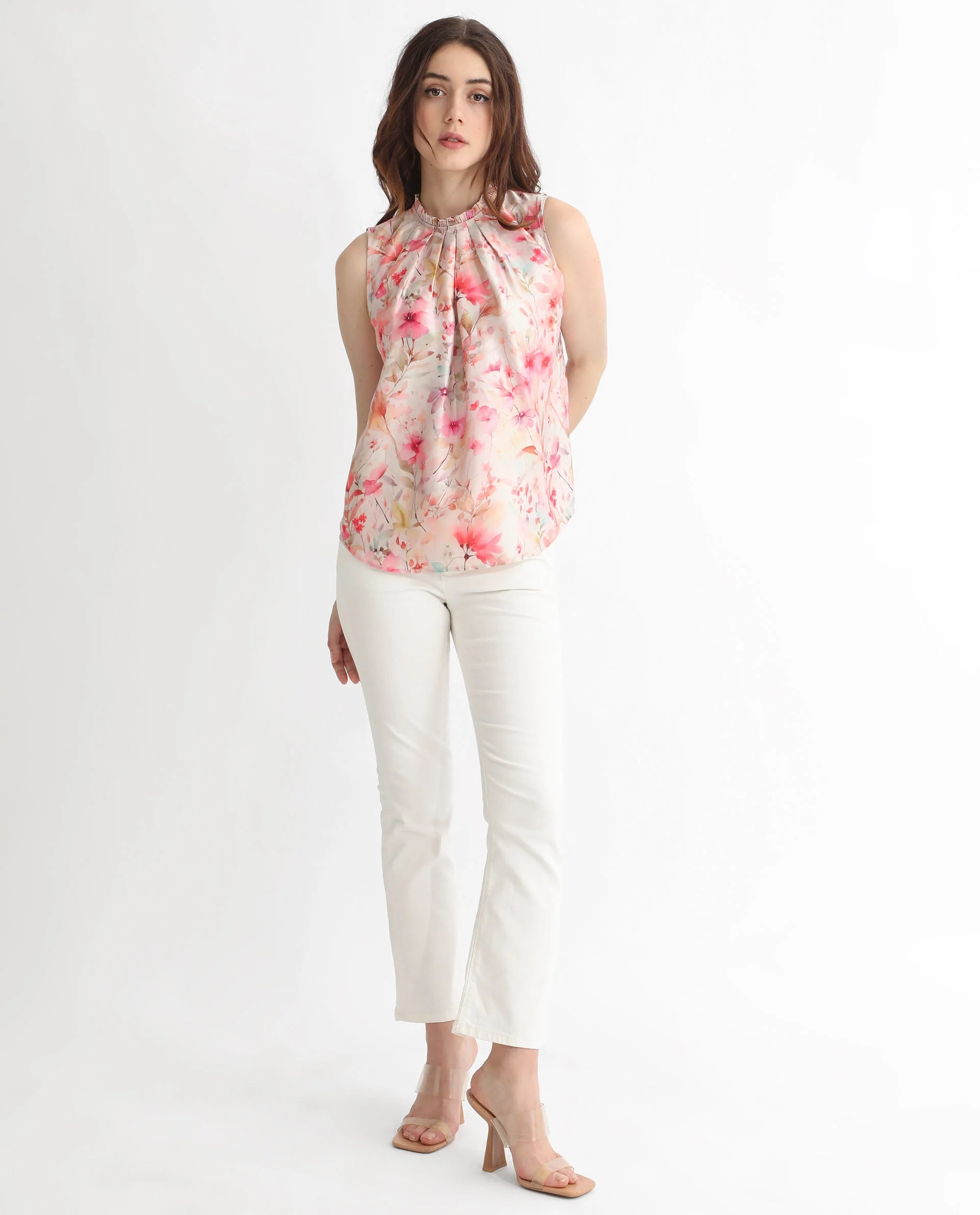 Rareism Women's Agaro Multi Polyester Sweetheart Neck Floral Print Sleeveless Relaxed Fit Top - Image 14