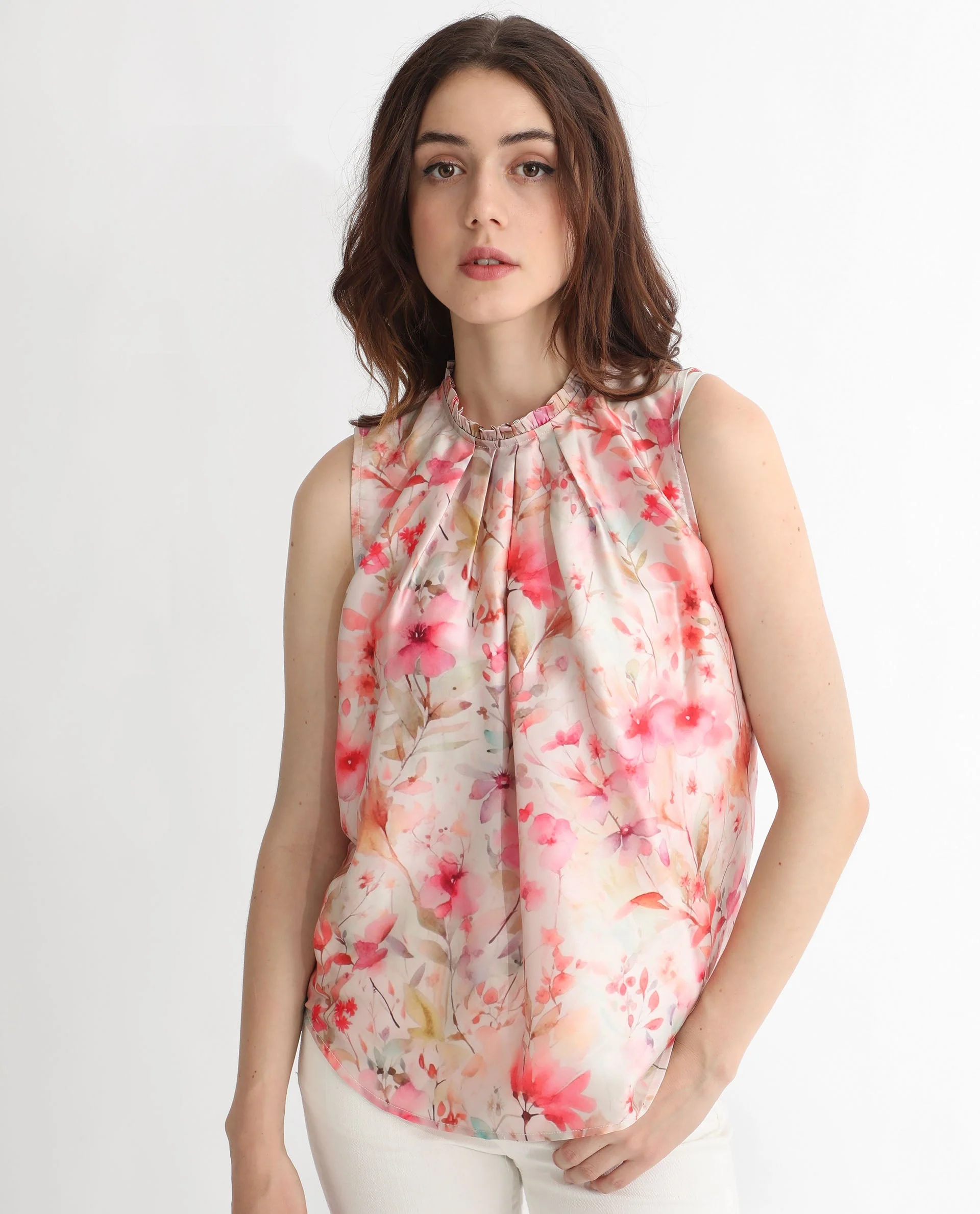 Rareism Women's Agaro Multi Polyester Sweetheart Neck Floral Print Sleeveless Relaxed Fit Top - Image 3