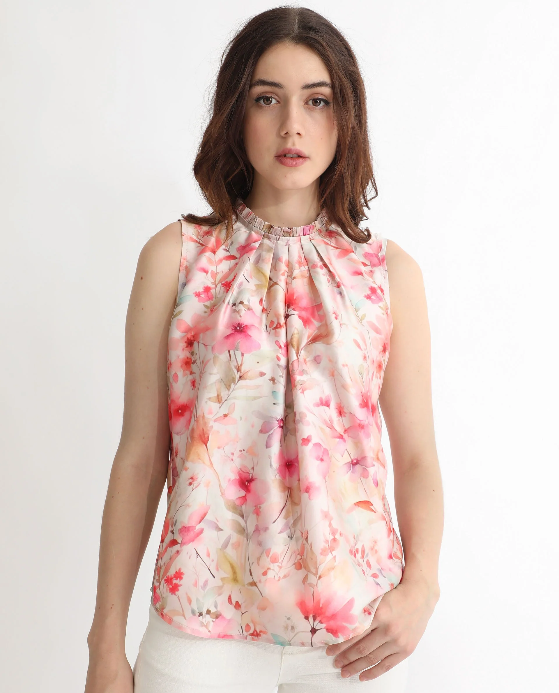 Rareism Women's Agaro Multi Polyester Sweetheart Neck Floral Print Sleeveless Relaxed Fit Top - Image 4