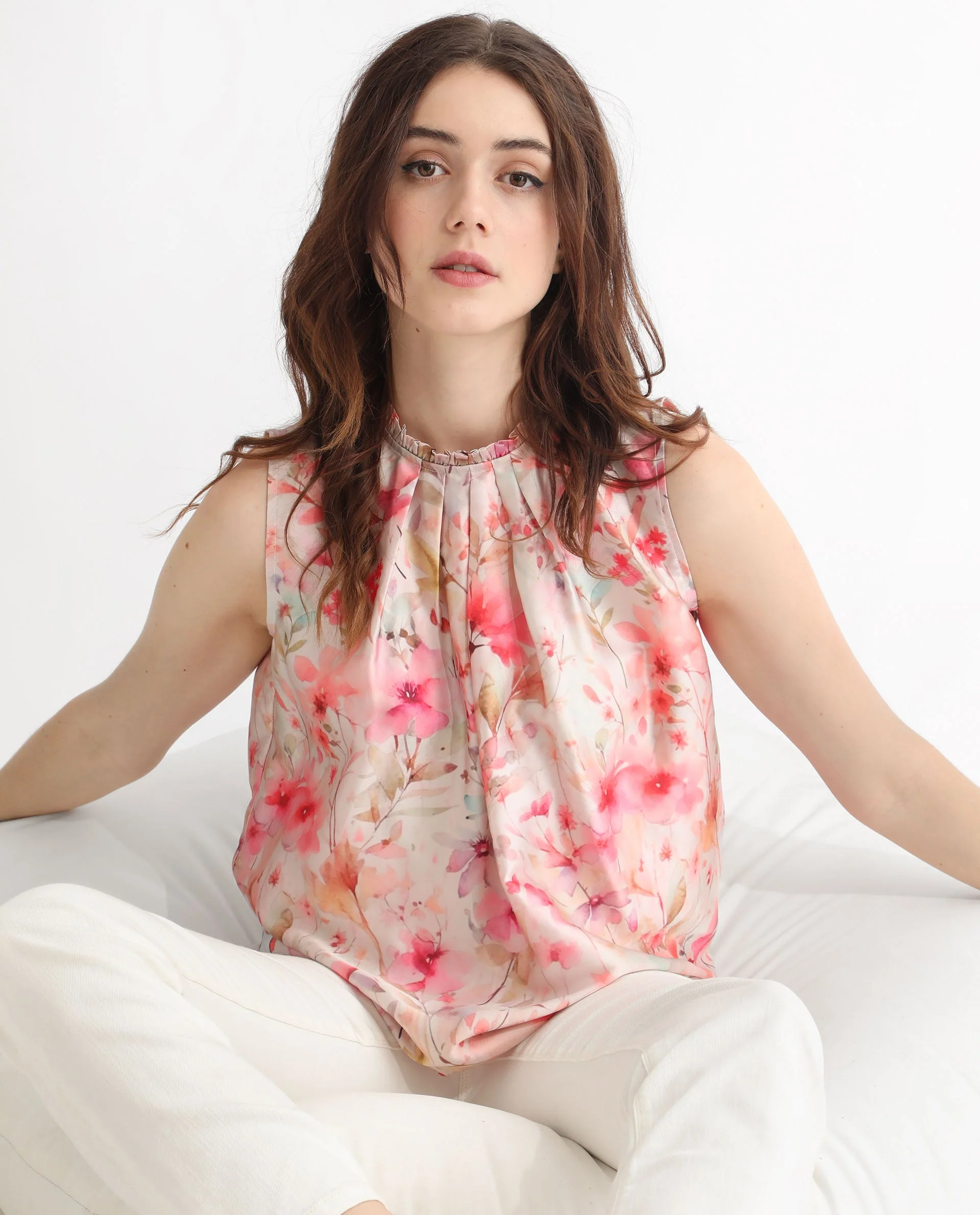 Rareism Women's Agaro Multi Polyester Sweetheart Neck Floral Print Sleeveless Relaxed Fit Top - Image 5