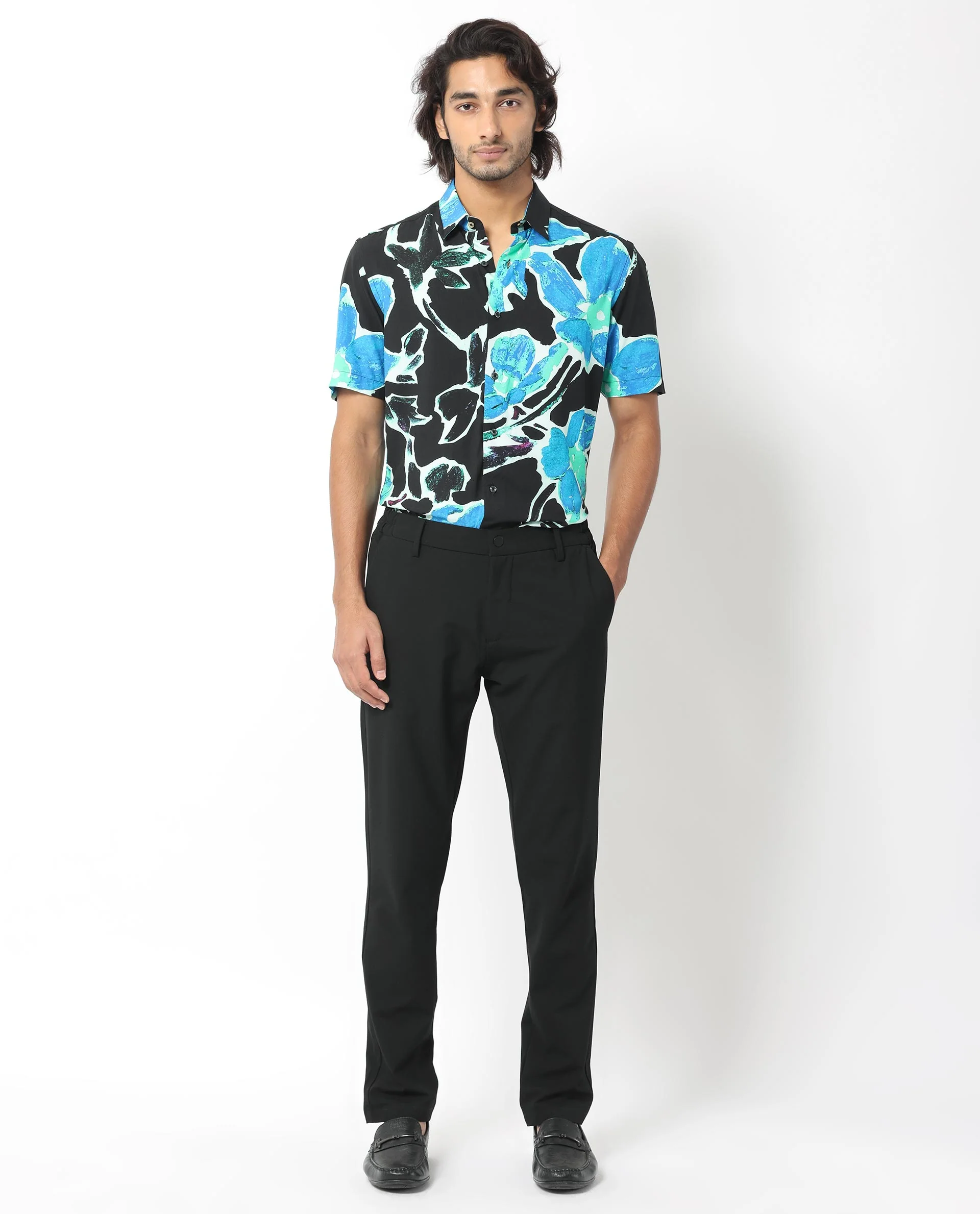 Rare Rabbit Men's Agata Navy Viscose Floral Print Regular Fit Half Sleeve Collared Shirt - Image 2