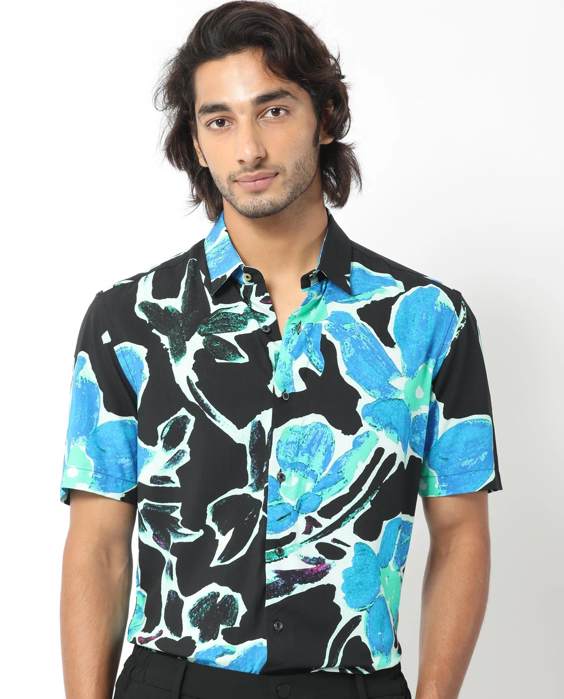 Rare Rabbit Men's Agata Navy Viscose Floral Print Regular Fit Half Sleeve Collared Shirt - Image 4