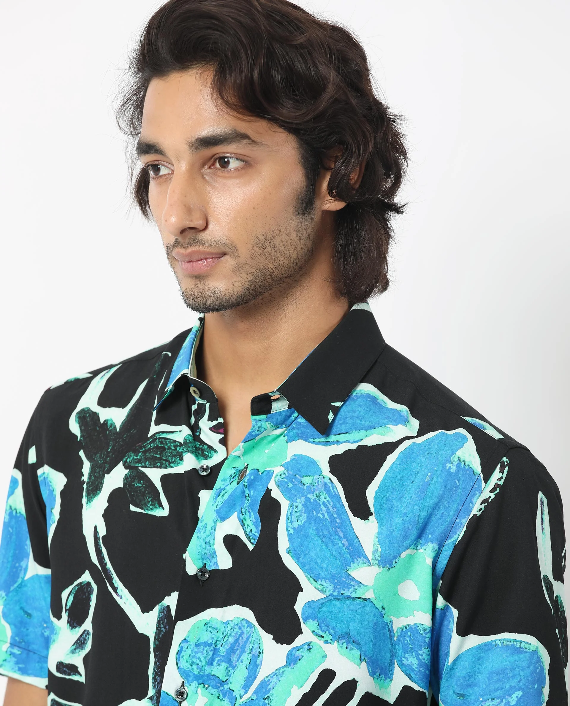 Rare Rabbit Men's Agata Navy Viscose Floral Print Regular Fit Half Sleeve Collared Shirt - Image 5