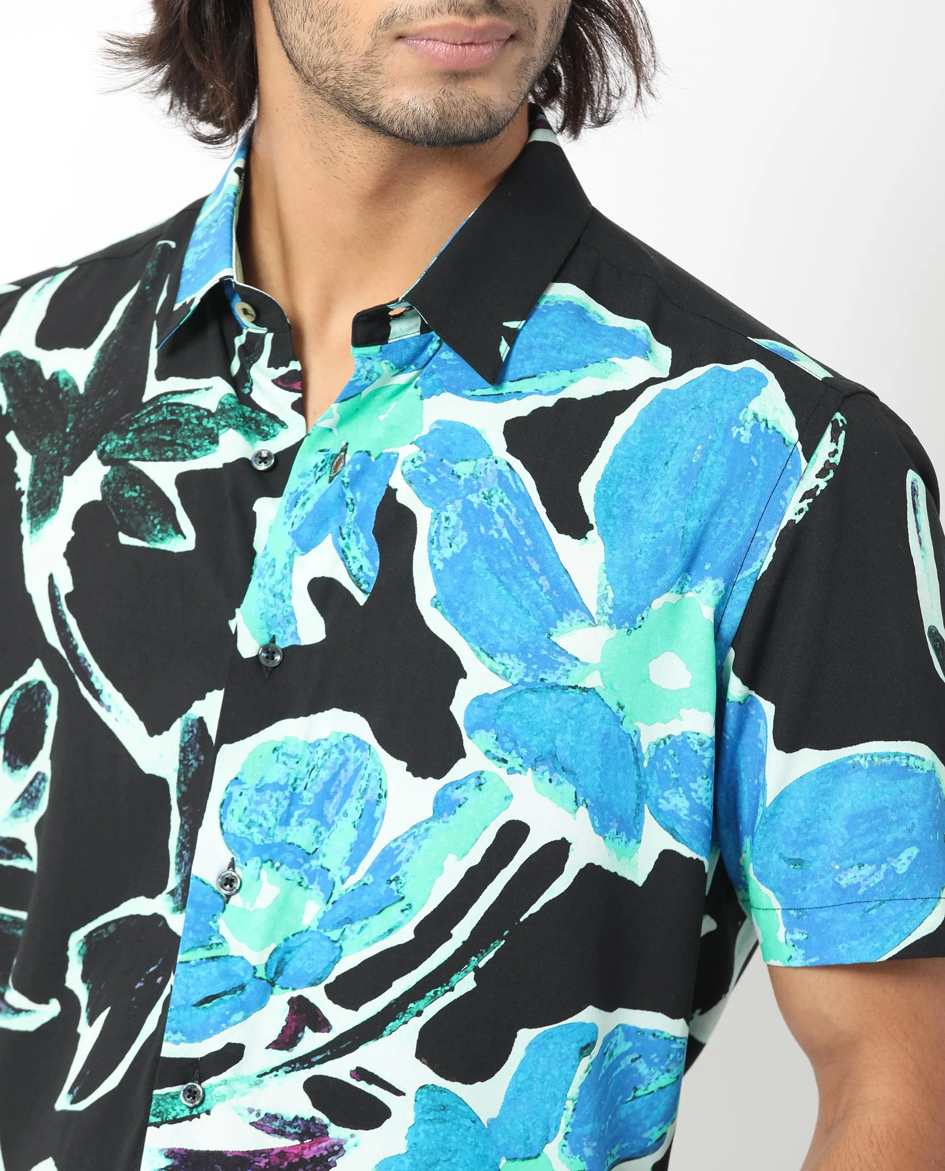 Rare Rabbit Men's Agata Navy Viscose Floral Print Regular Fit Half Sleeve Collared Shirt - Image 6