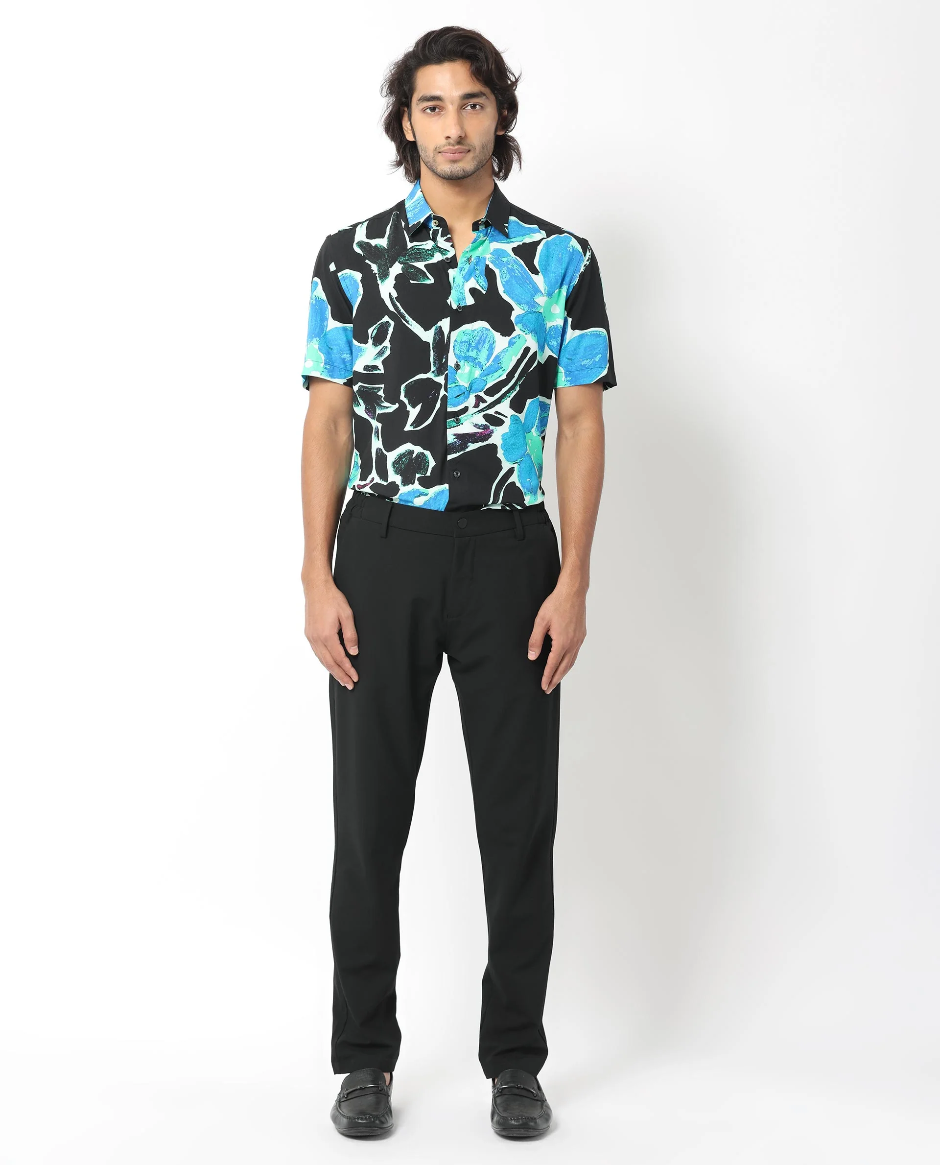 Rare Rabbit Men's Agata Navy Viscose Floral Print Regular Fit Half Sleeve Collared Shirt - Image 7