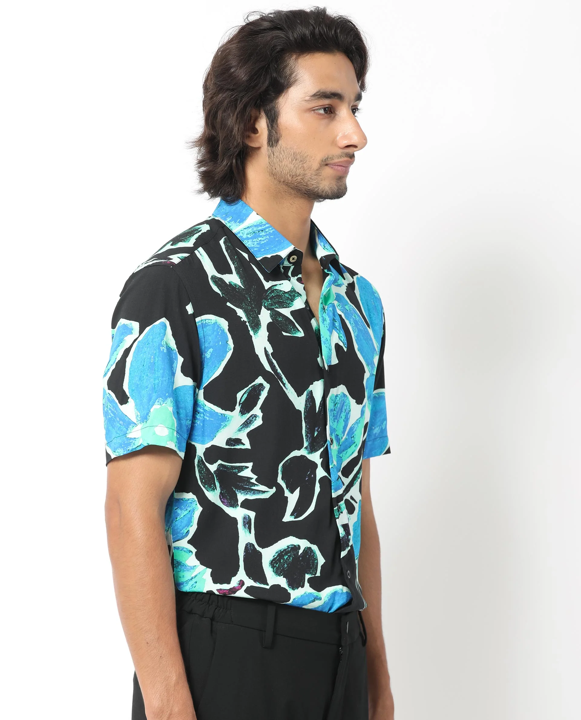 Rare Rabbit Men's Agata Navy Viscose Floral Print Regular Fit Half Sleeve Collared Shirt - Image 8