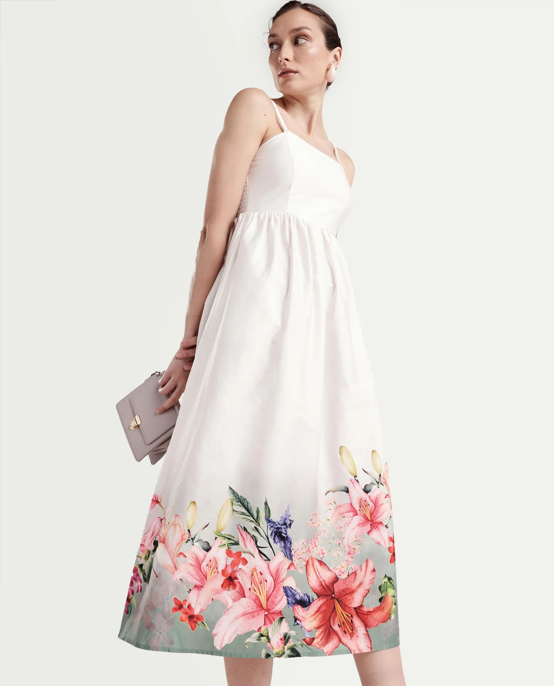 Rareism Women's Agate Off White Cotton Sleeveless Fit And Flare Printed Dress - Image 3