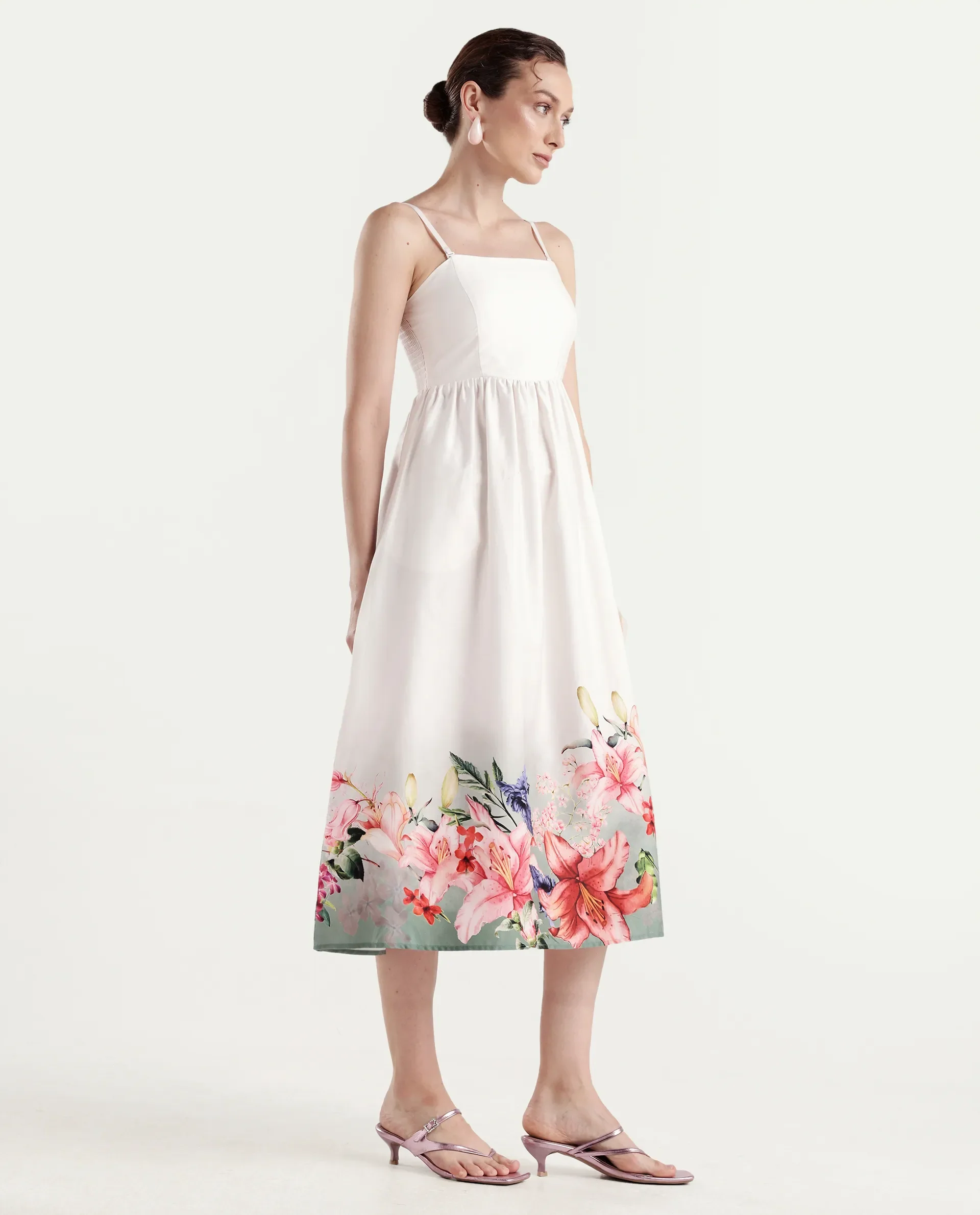 Rareism Women's Agate Off White Cotton Sleeveless Fit And Flare Printed Dress - Image 6