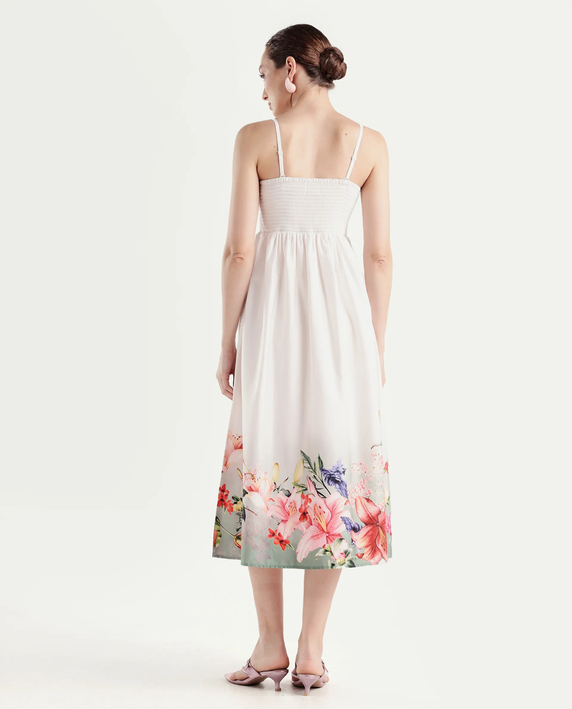 Rareism Women's Agate Off White Cotton Sleeveless Fit And Flare Printed Dress - Image 7