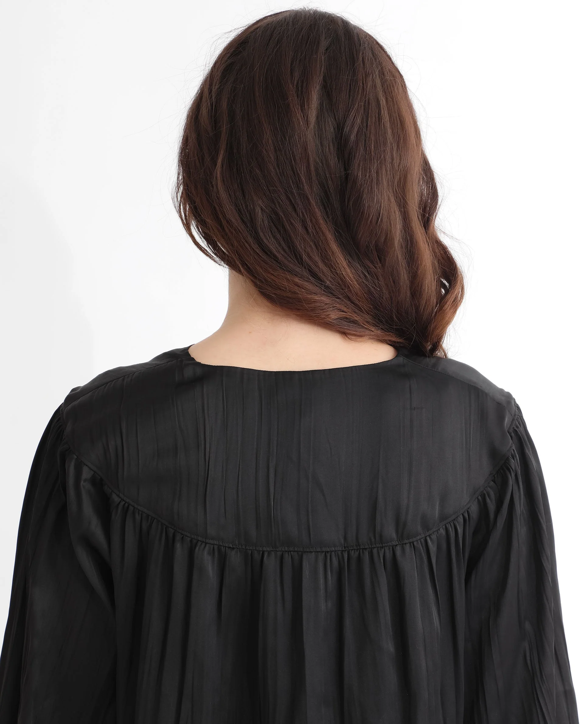 Rareism Women's Agathe Black Polyester Tie-Up Neck Plain Balloon Sleeve Relaxed Fit Top - Image 13