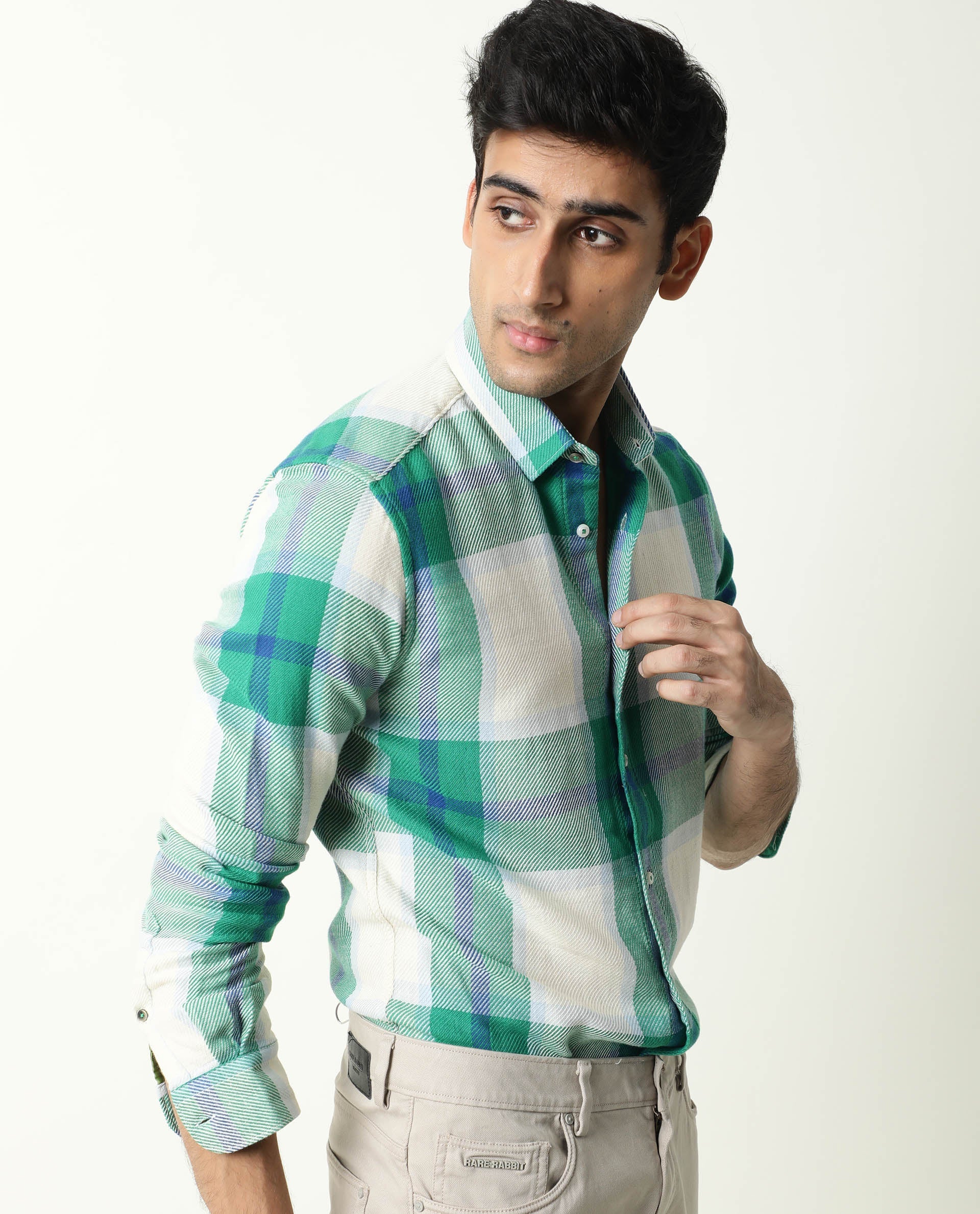 Rare Rabbit Men's Agda Green Checked Print Regular Fit Full Sleeve Spread Collar Shirt - Image 10