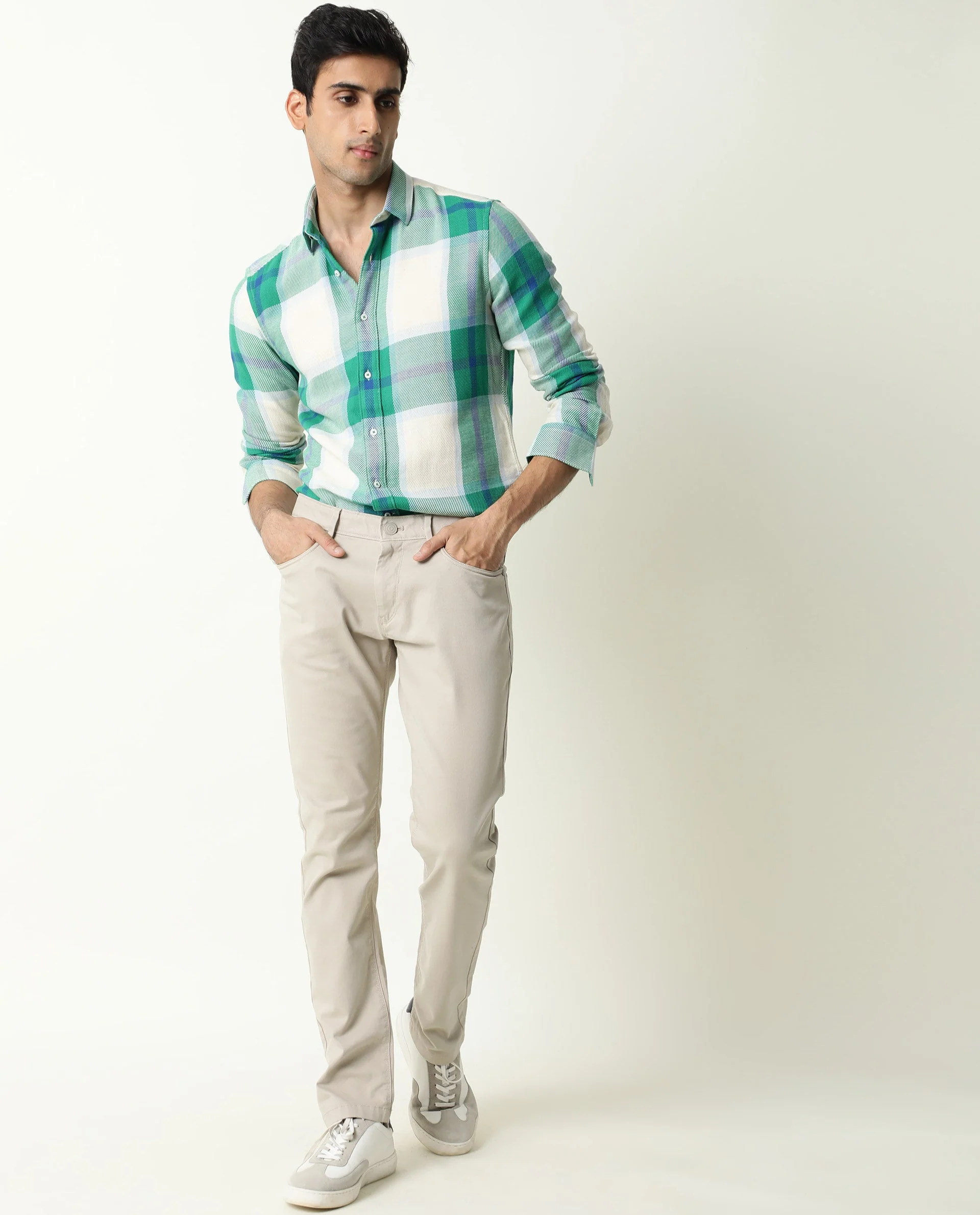 Rare Rabbit Men's Agda Green Checked Print Regular Fit Full Sleeve Spread Collar Shirt - Image 11