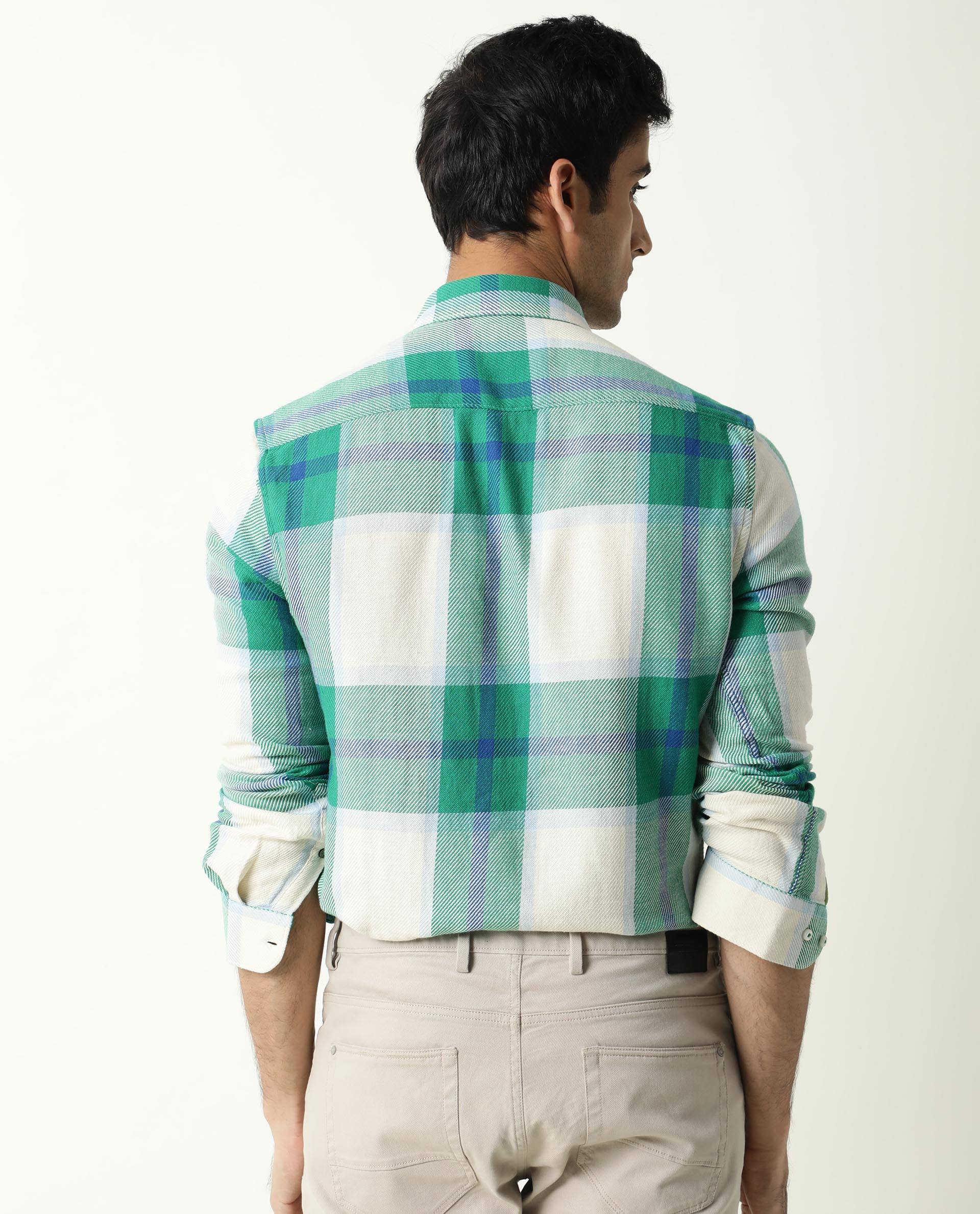 Rare Rabbit Men's Agda Green Checked Print Regular Fit Full Sleeve Spread Collar Shirt - Image 12