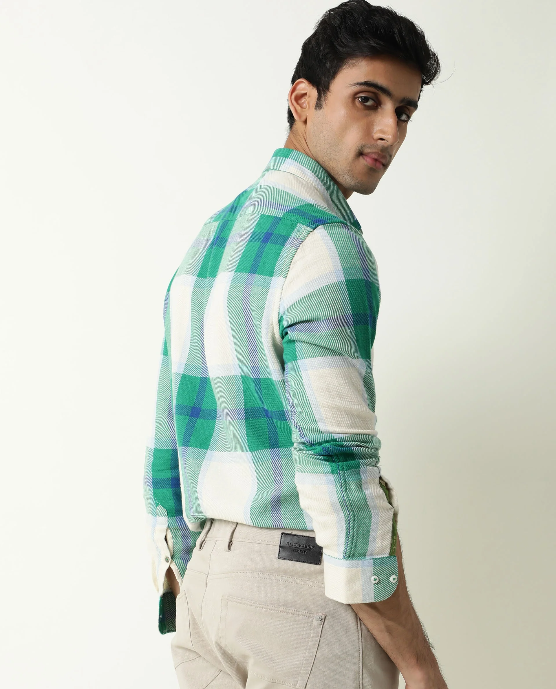 Rare Rabbit Men's Agda Green Checked Print Regular Fit Full Sleeve Spread Collar Shirt - Image 13