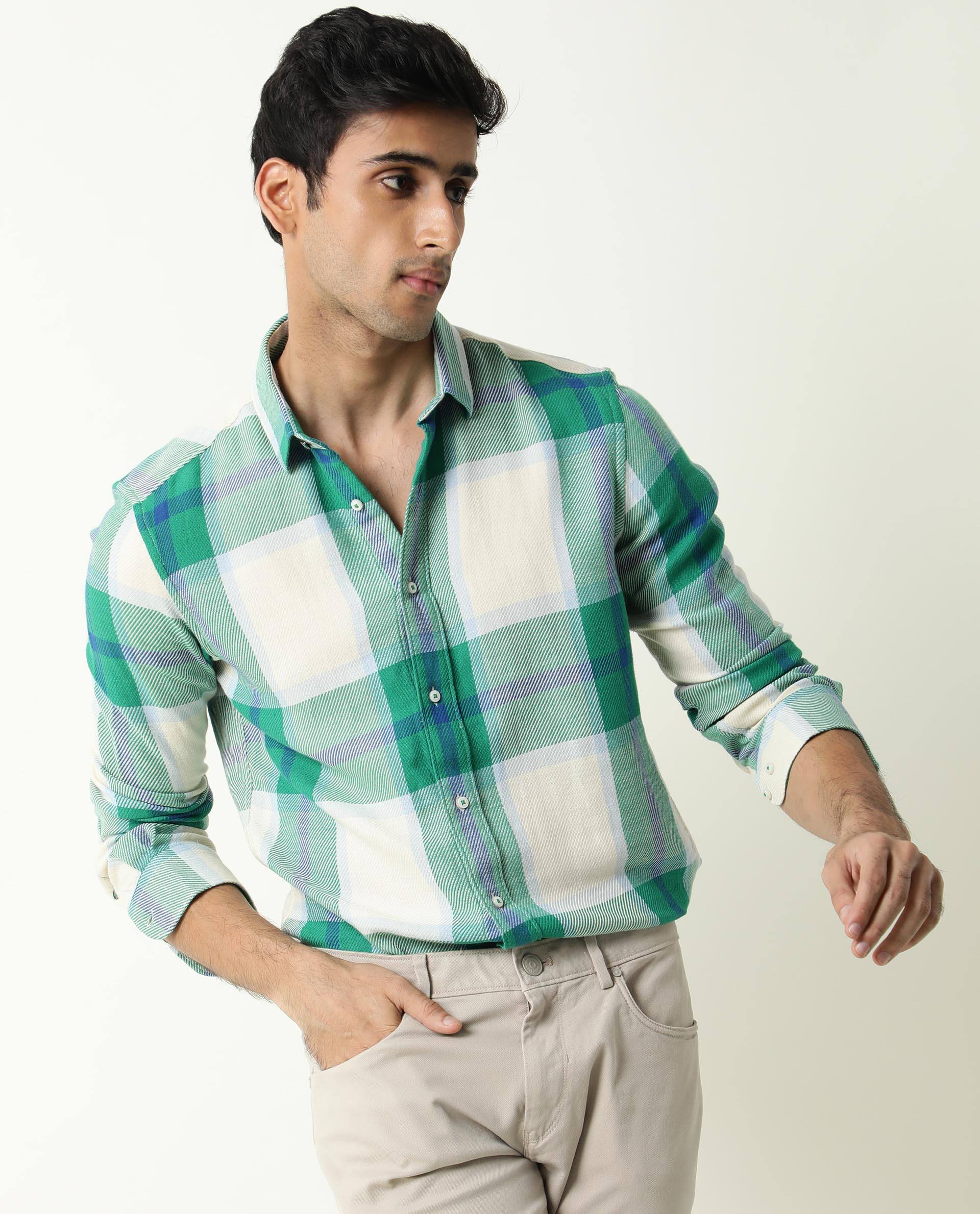 Rare Rabbit Men's Agda Green Checked Print Regular Fit Full Sleeve Spread Collar Shirt - Image 15