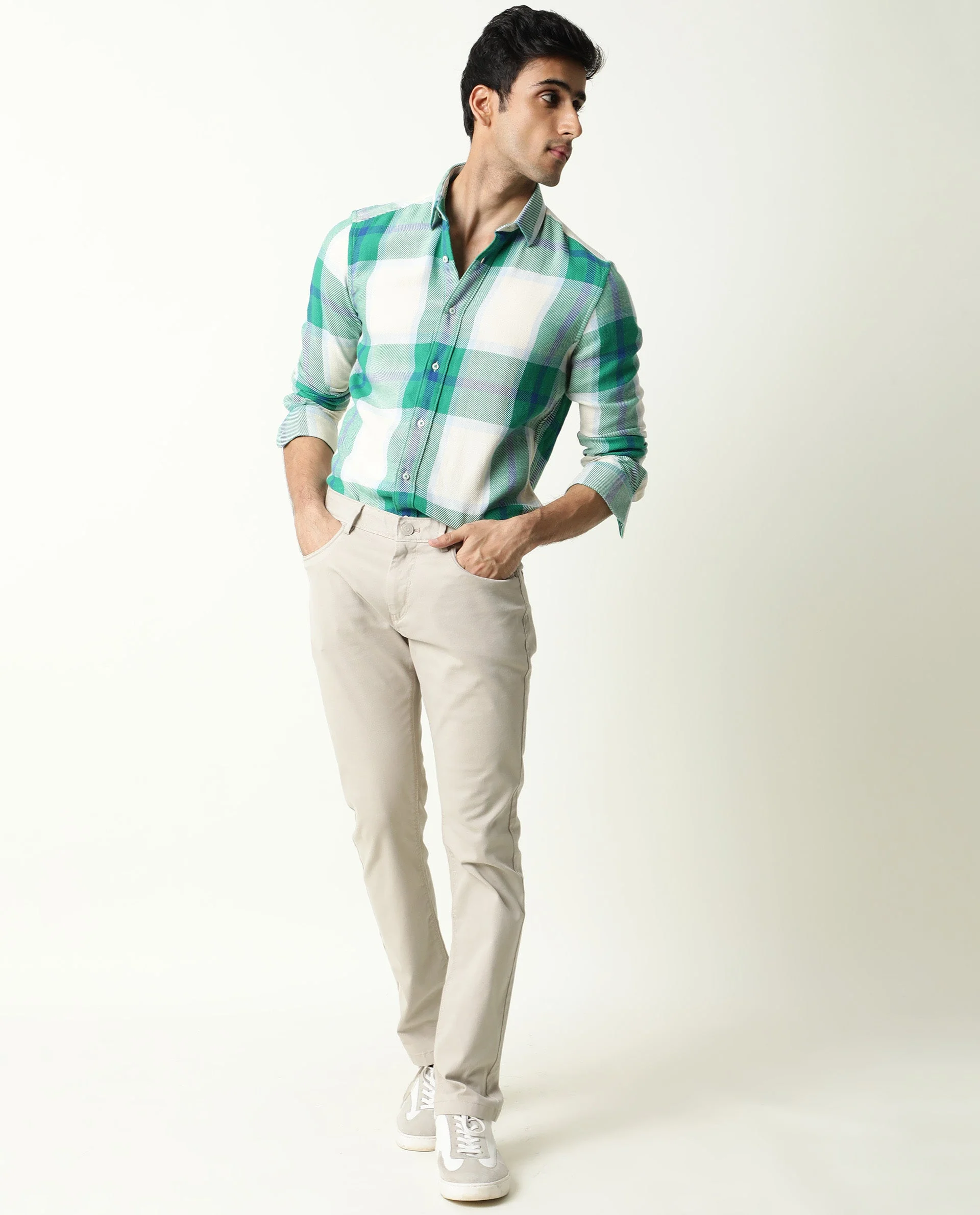 Rare Rabbit Men's Agda Green Checked Print Regular Fit Full Sleeve Spread Collar Shirt - Image 16