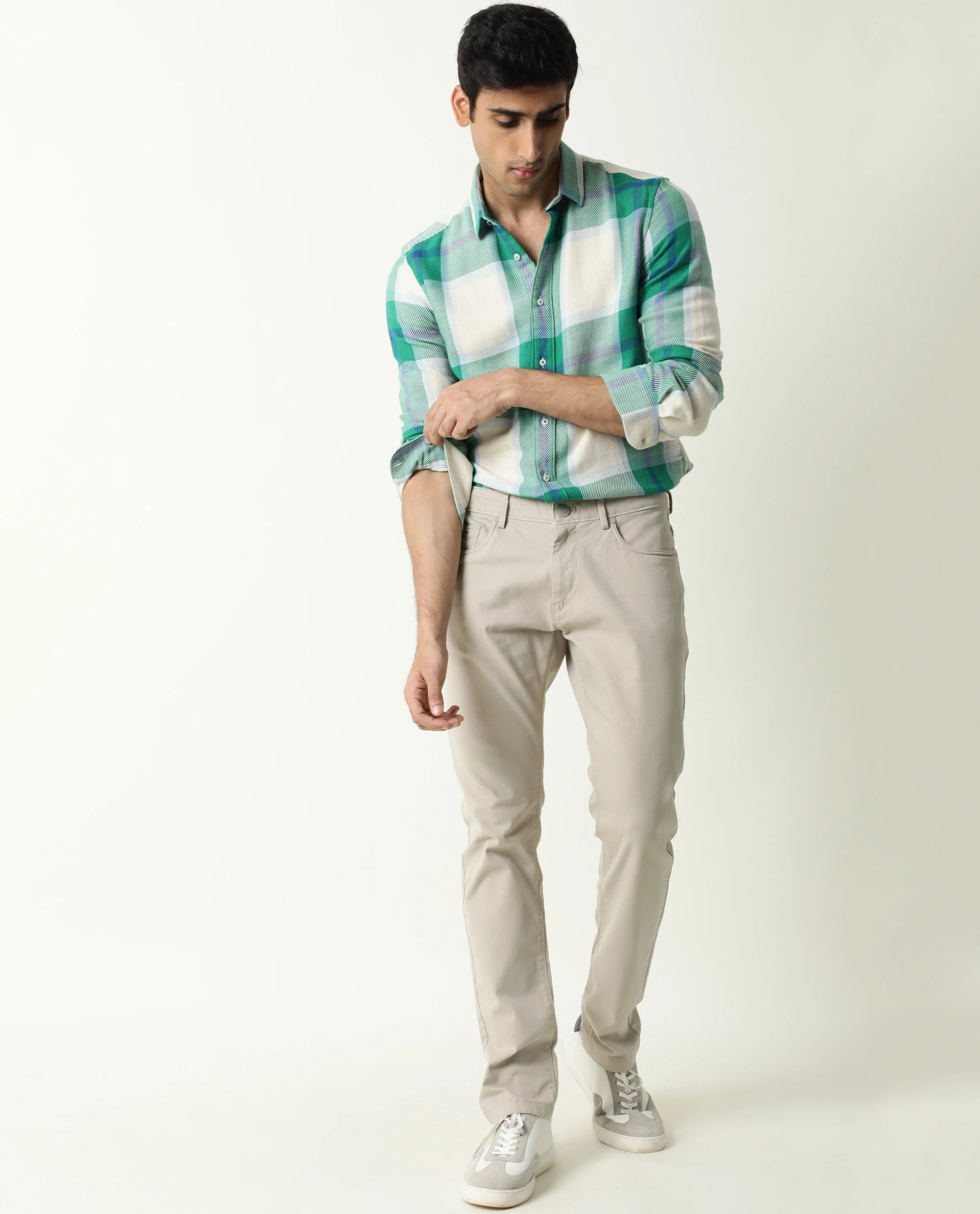 Rare Rabbit Men's Agda Green Checked Print Regular Fit Full Sleeve Spread Collar Shirt - Image 5