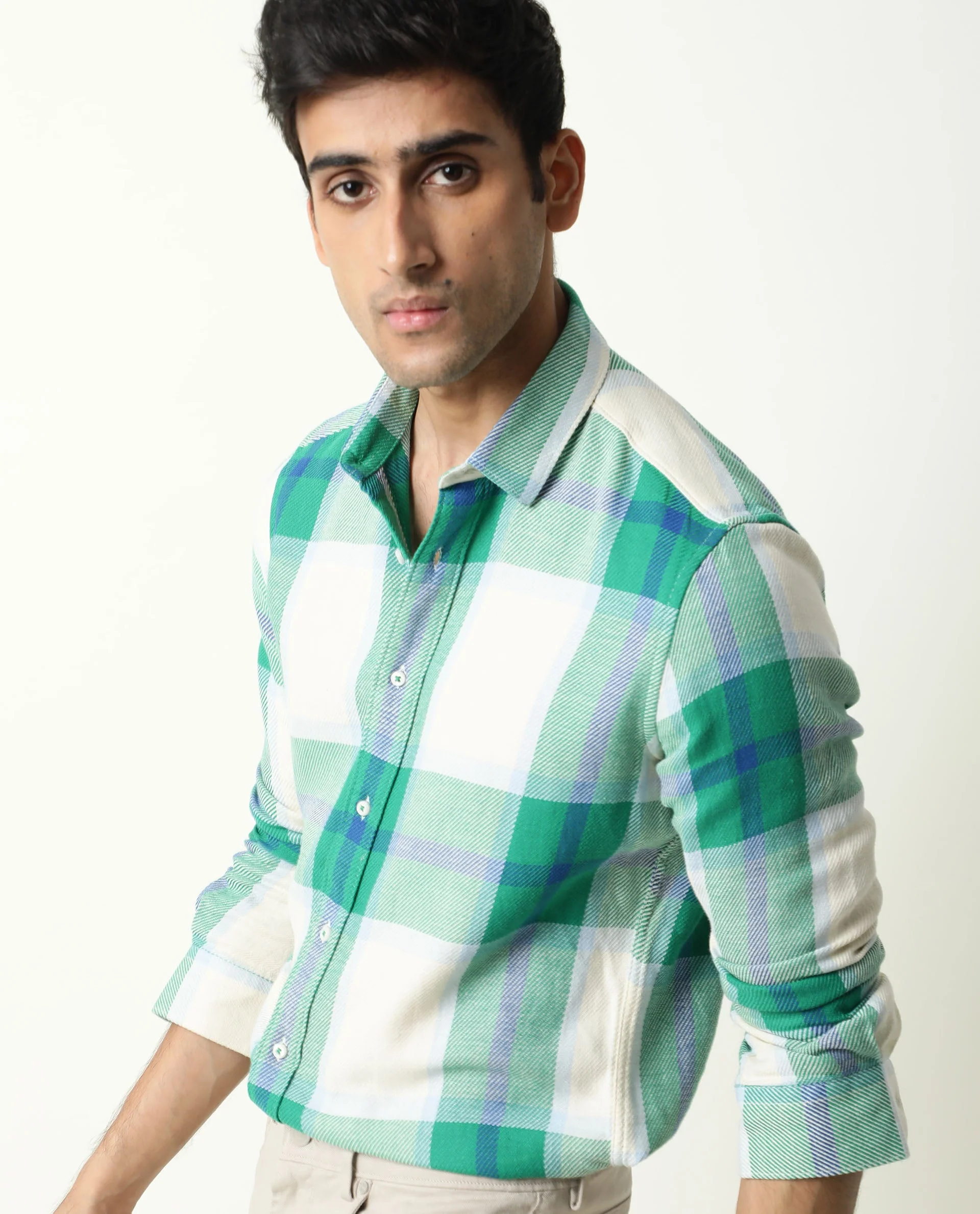 Rare Rabbit Men's Agda Green Checked Print Regular Fit Full Sleeve Spread Collar Shirt - Image 7