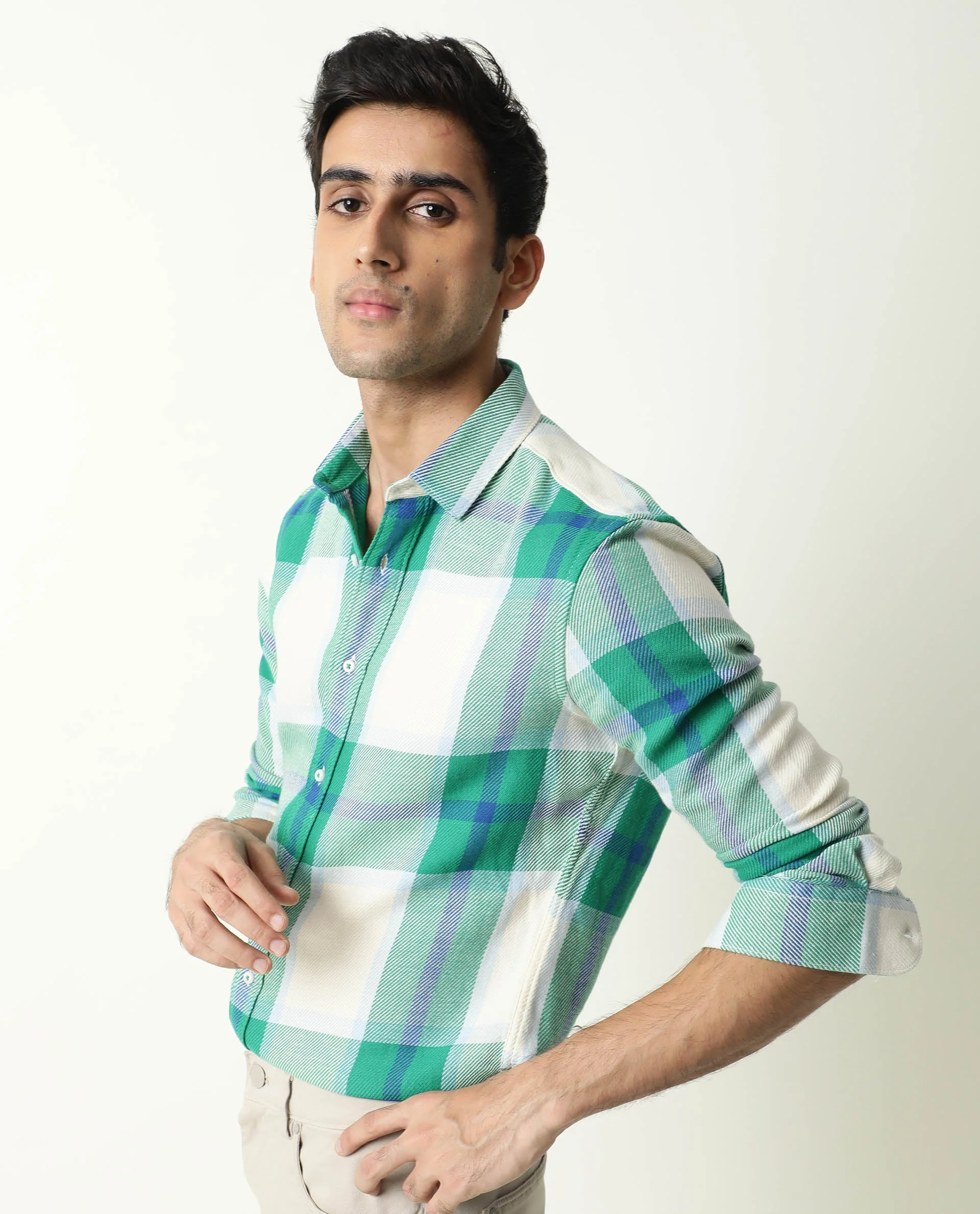 Rare Rabbit Men's Agda Green Checked Print Regular Fit Full Sleeve Spread Collar Shirt - Image 9