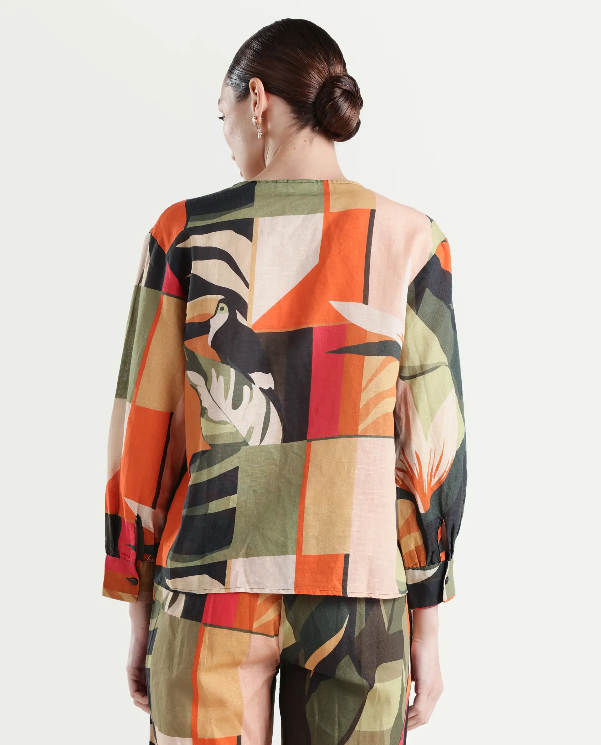 Rareism Women's Agenia-T Pastel Multi Cotton Blend Crew Neck Abstract Print Bishop Sleeve Regular Fit Top - Image 7