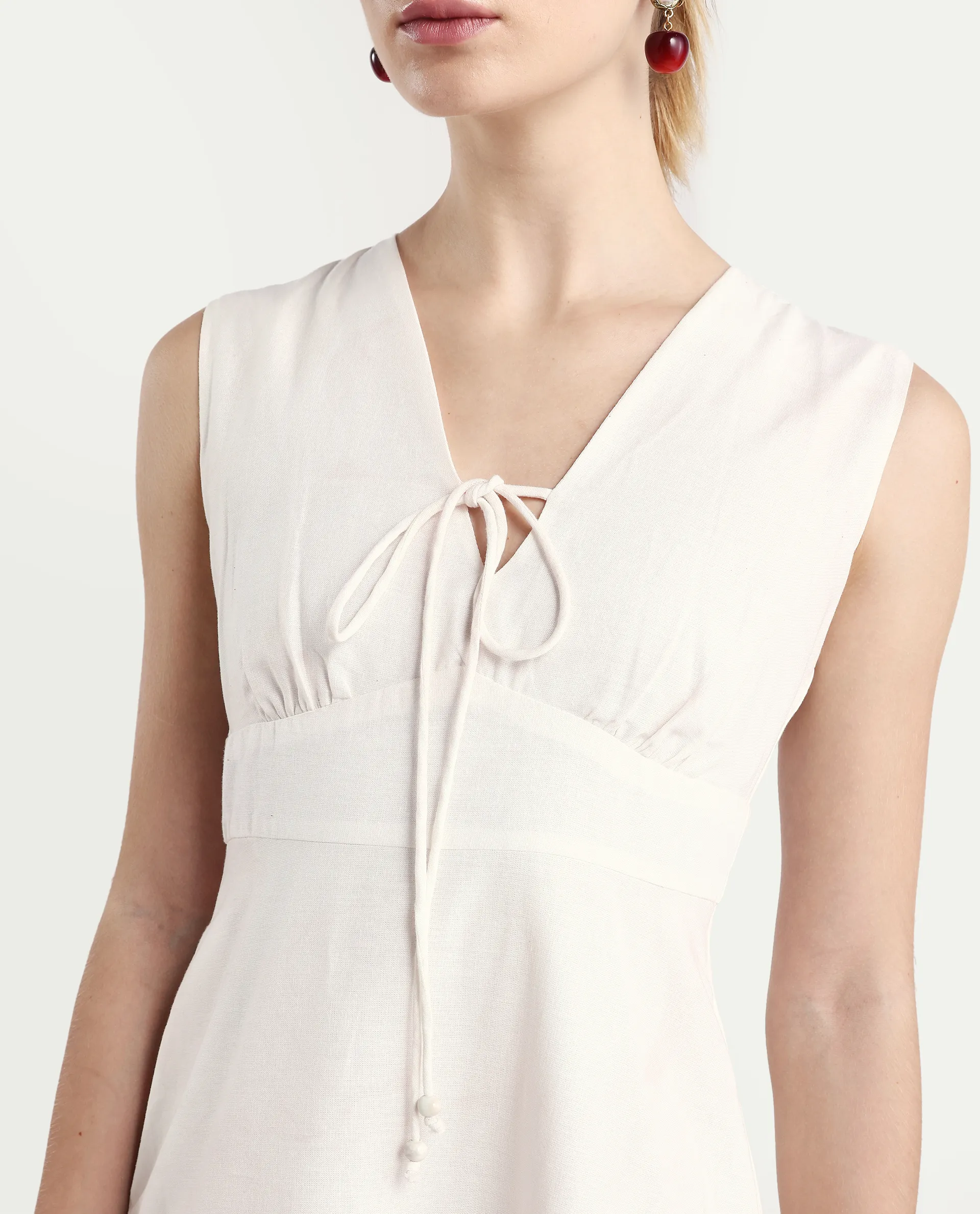 Rareism Women's Ago Off White Viscose Blend Sleeveless Fit And Flare Floral Print Dress - Image 4