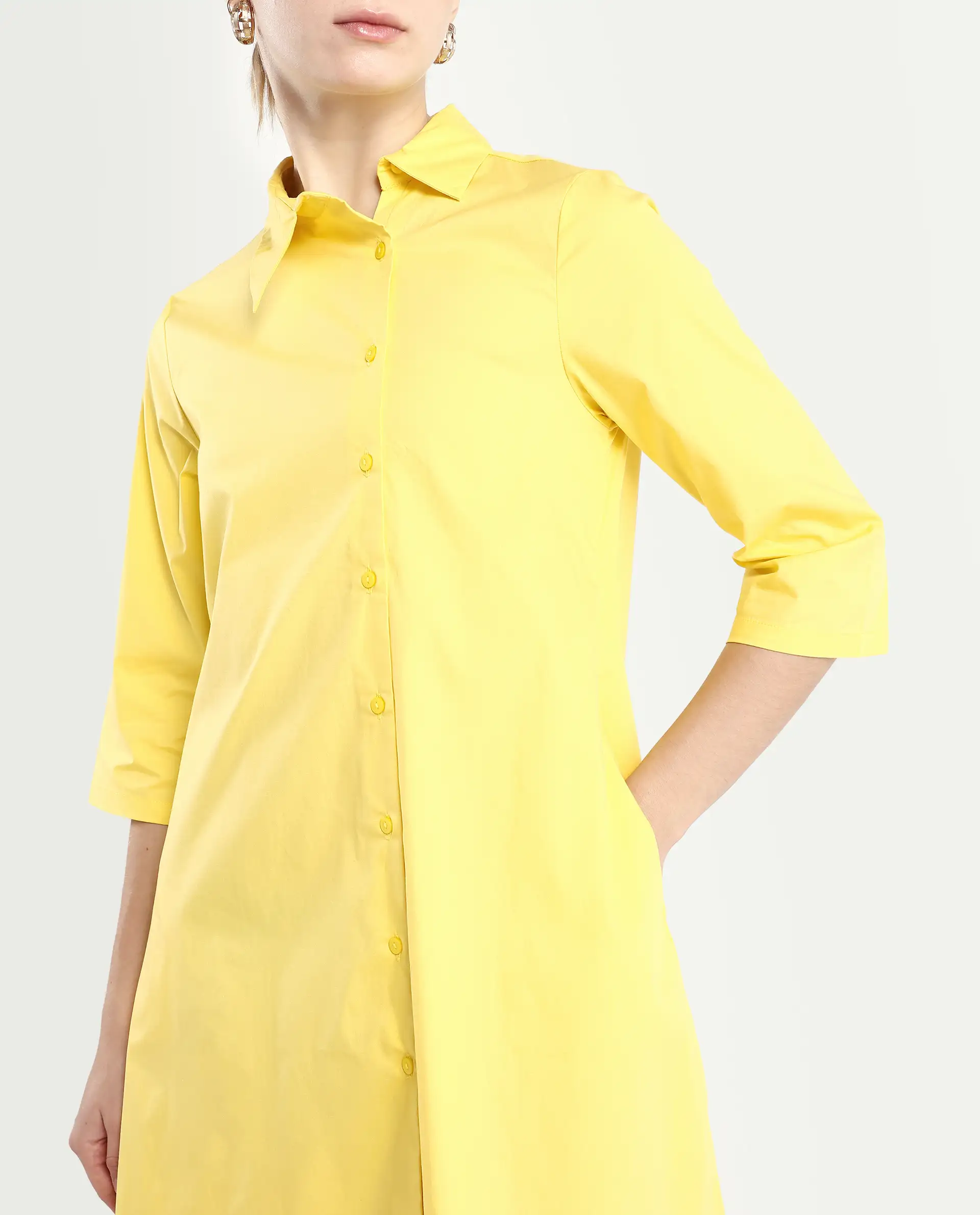 Rareism Women's Ahho Yellow Cotton Asymmetric Neck Plain Mini A-Line Dress - Image 3