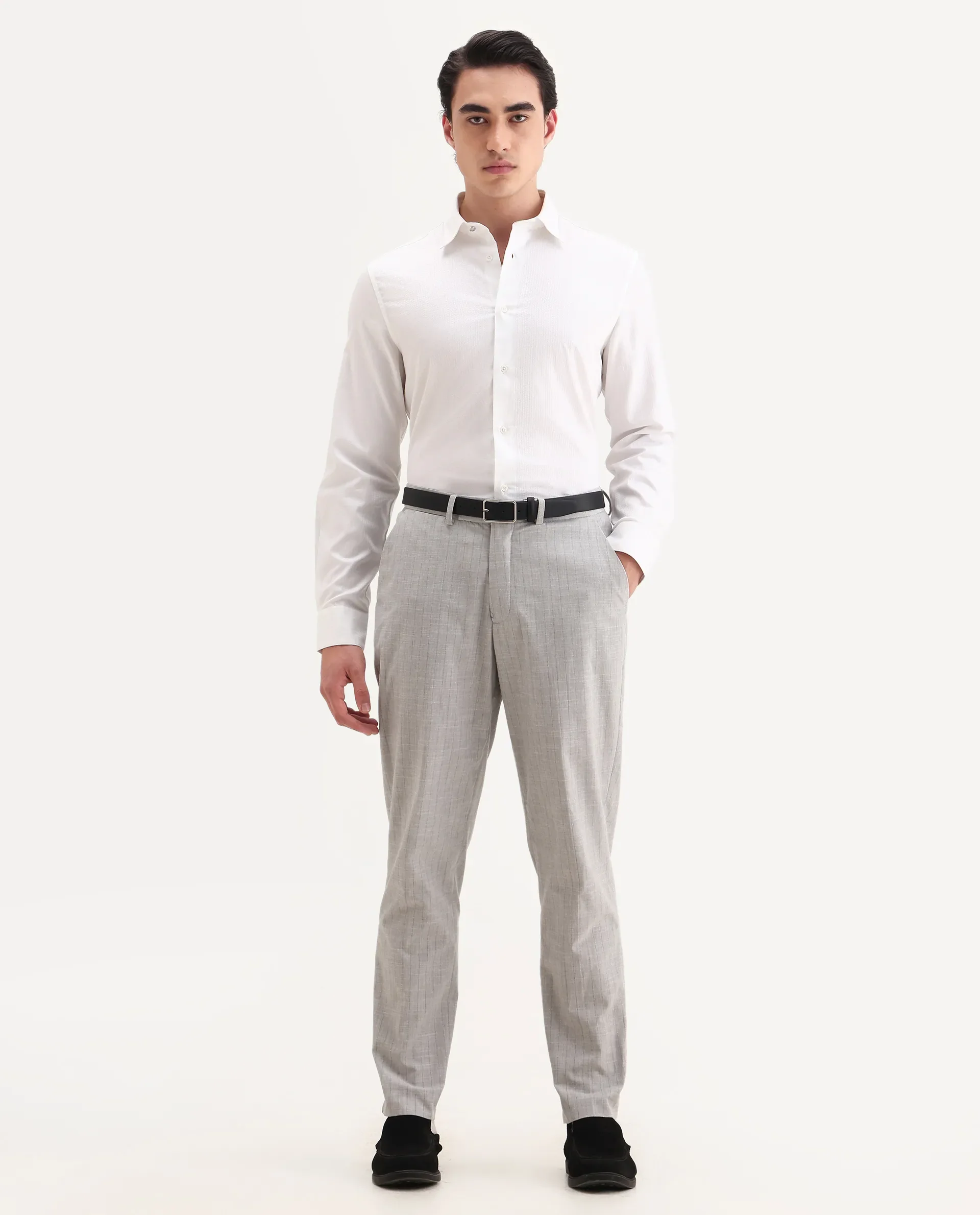 Rare Rabbit Men's Aida White Cotton Fabric Collared Neck Regular Fit Textured Shirt - Image 2
