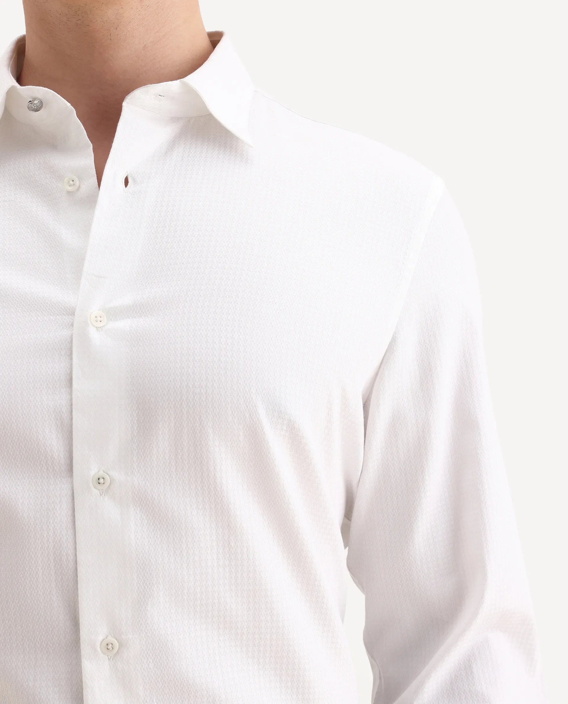 Rare Rabbit Men's Aida White Cotton Fabric Collared Neck Regular Fit Textured Shirt - Image 3