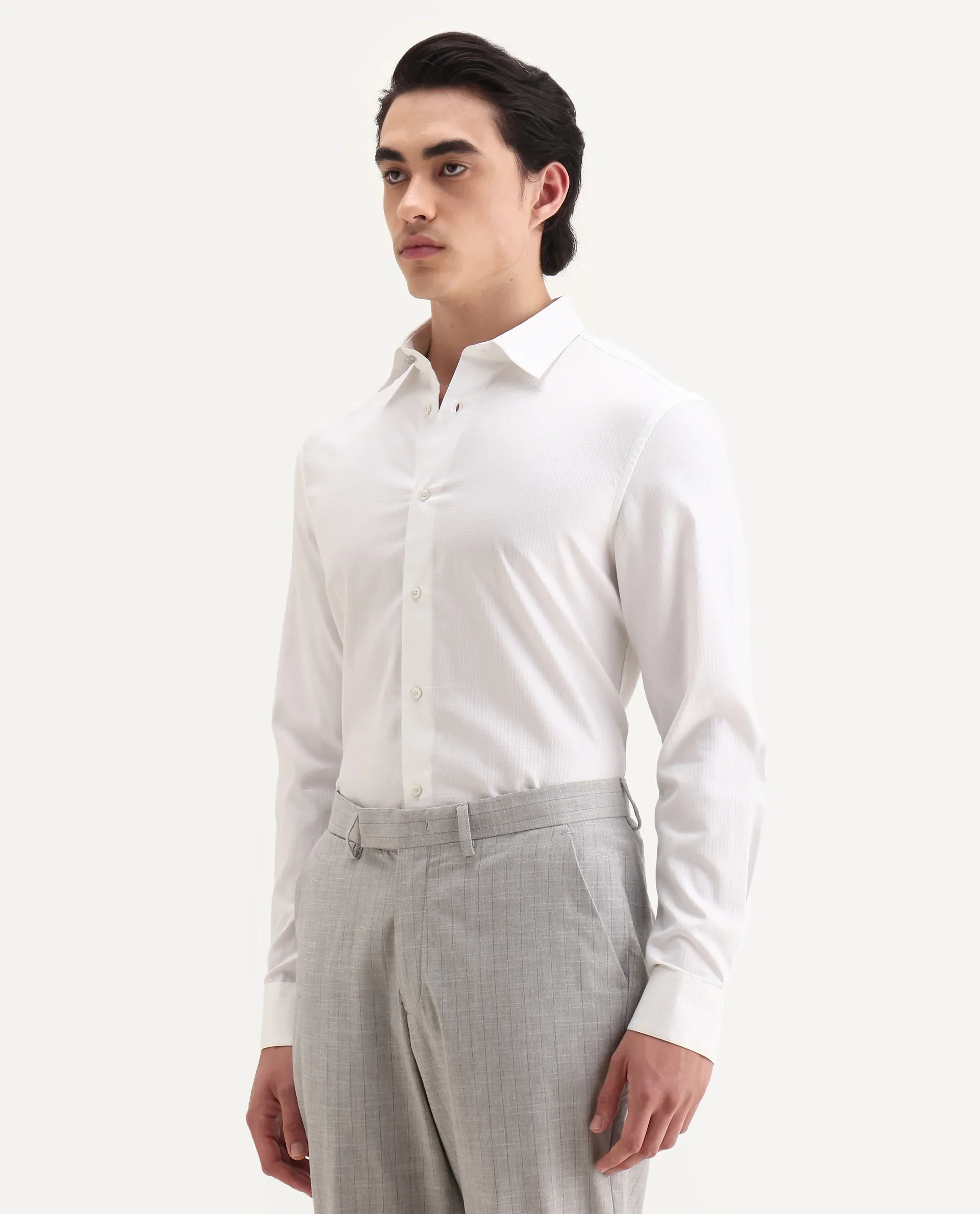 Rare Rabbit Men's Aida White Cotton Fabric Collared Neck Regular Fit Textured Shirt - Image 4