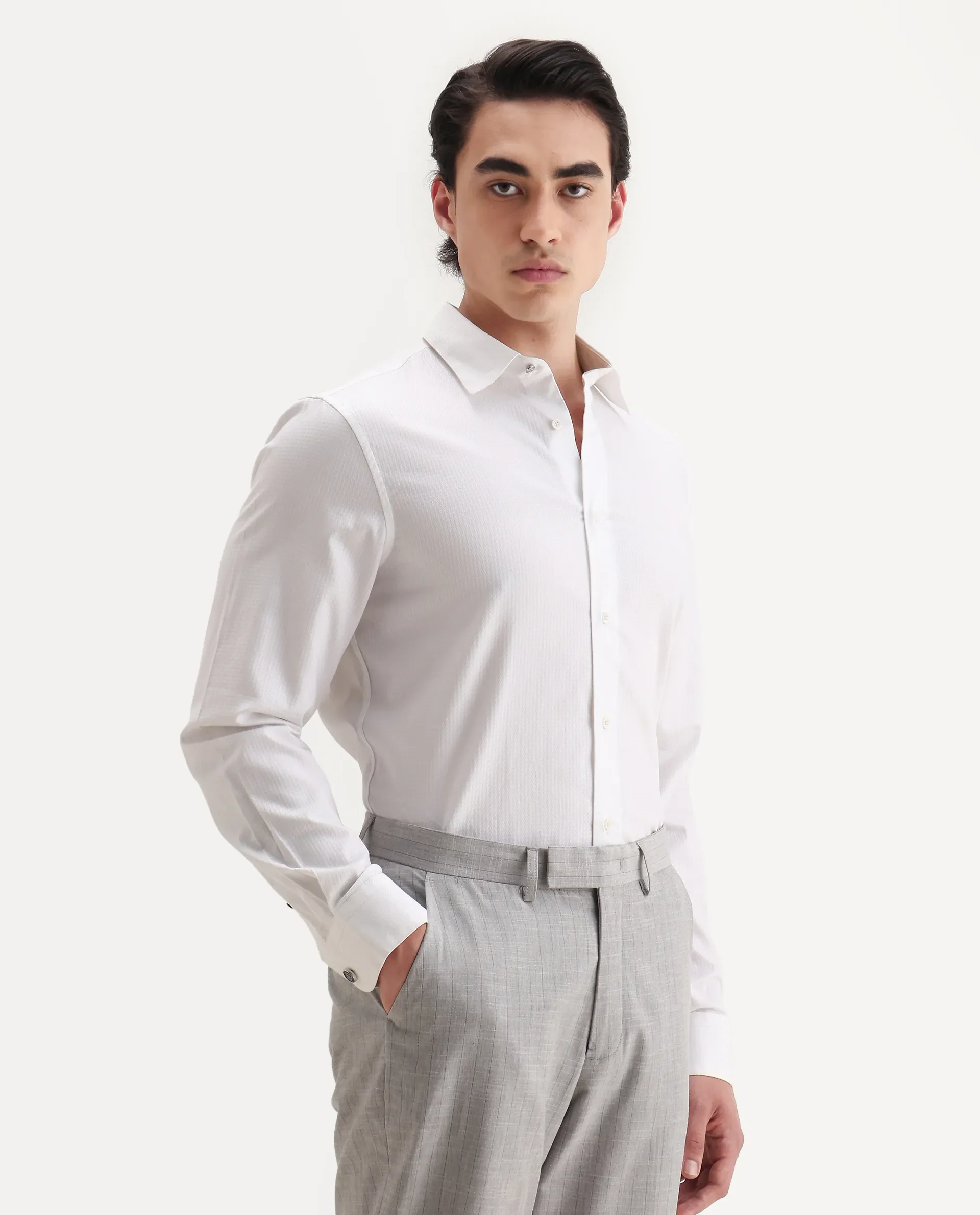 Rare Rabbit Men's Aida White Cotton Fabric Collared Neck Regular Fit Textured Shirt - Image 5