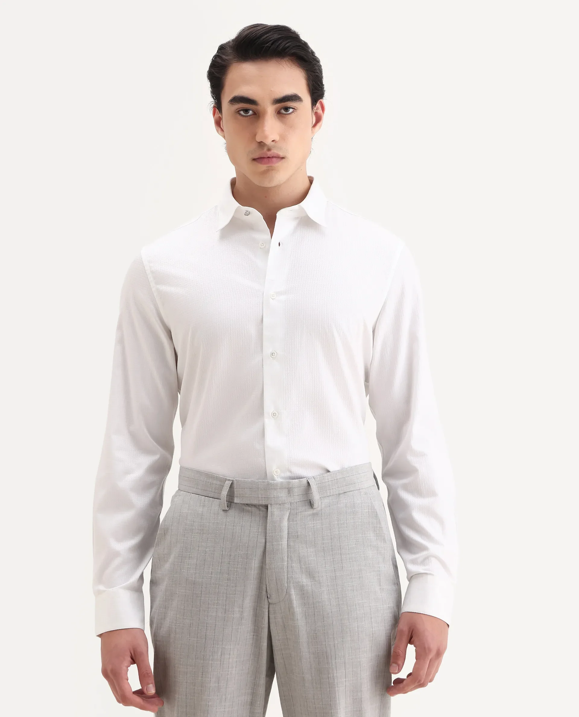 Rare Rabbit Men's Aida White Cotton Fabric Collared Neck Regular Fit Textured Shirt - Image 6