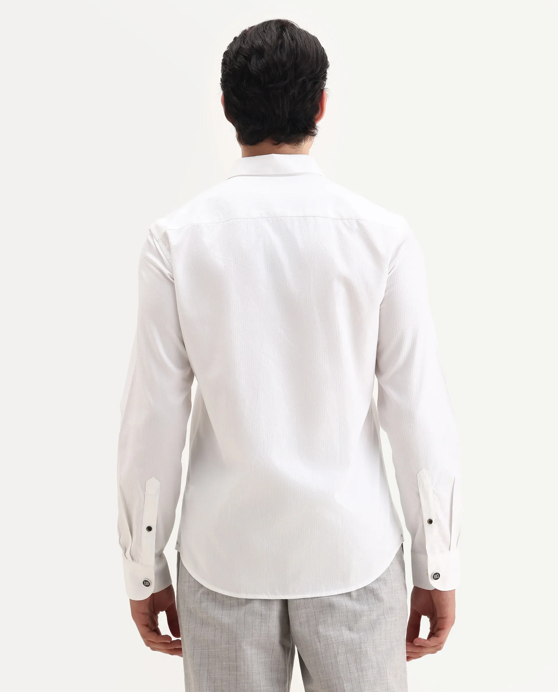Rare Rabbit Men's Aida White Cotton Fabric Collared Neck Regular Fit Textured Shirt - Image 7