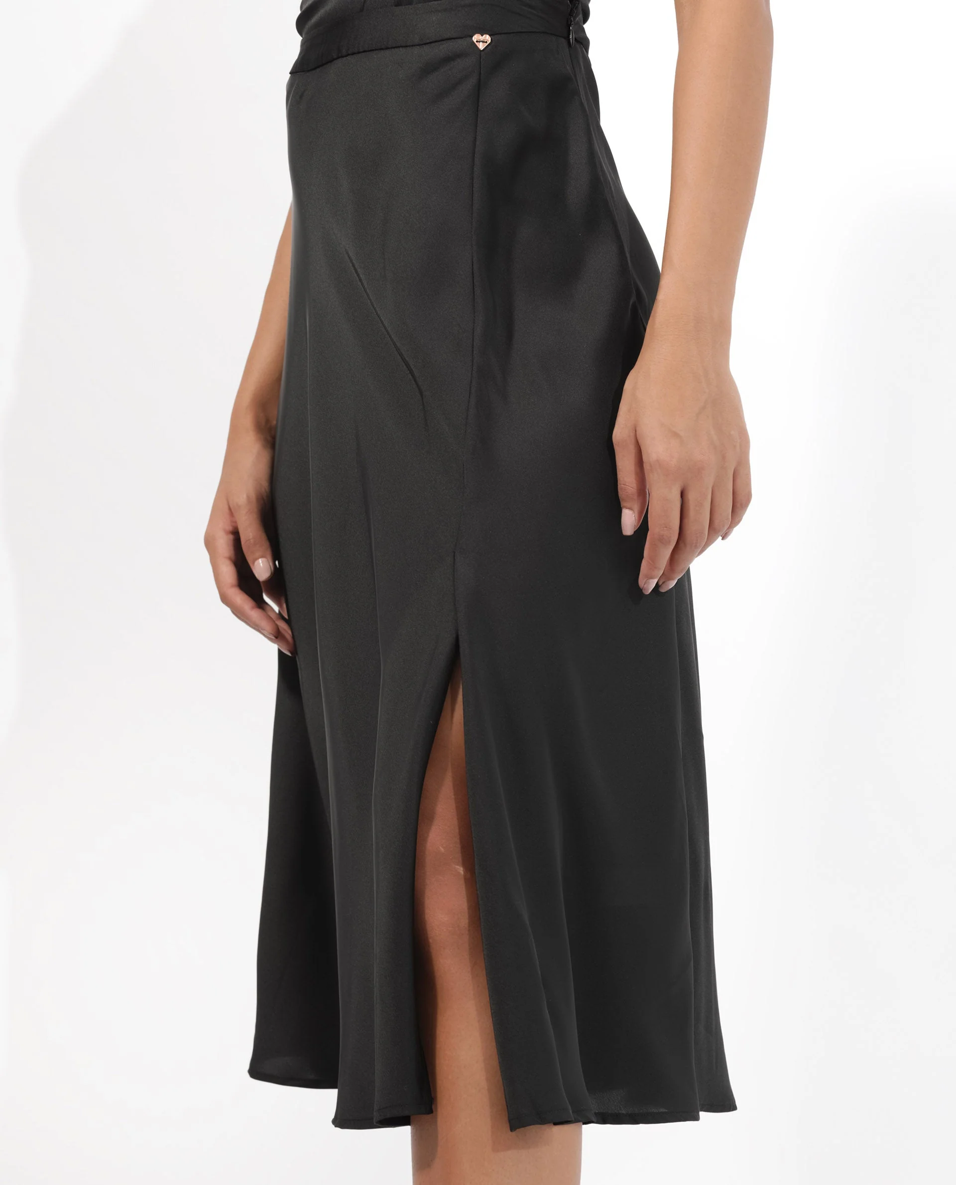 Rareism Women's Ailsa Black Polyester Plain Knee Length Regular Fit Skirt - Image 10