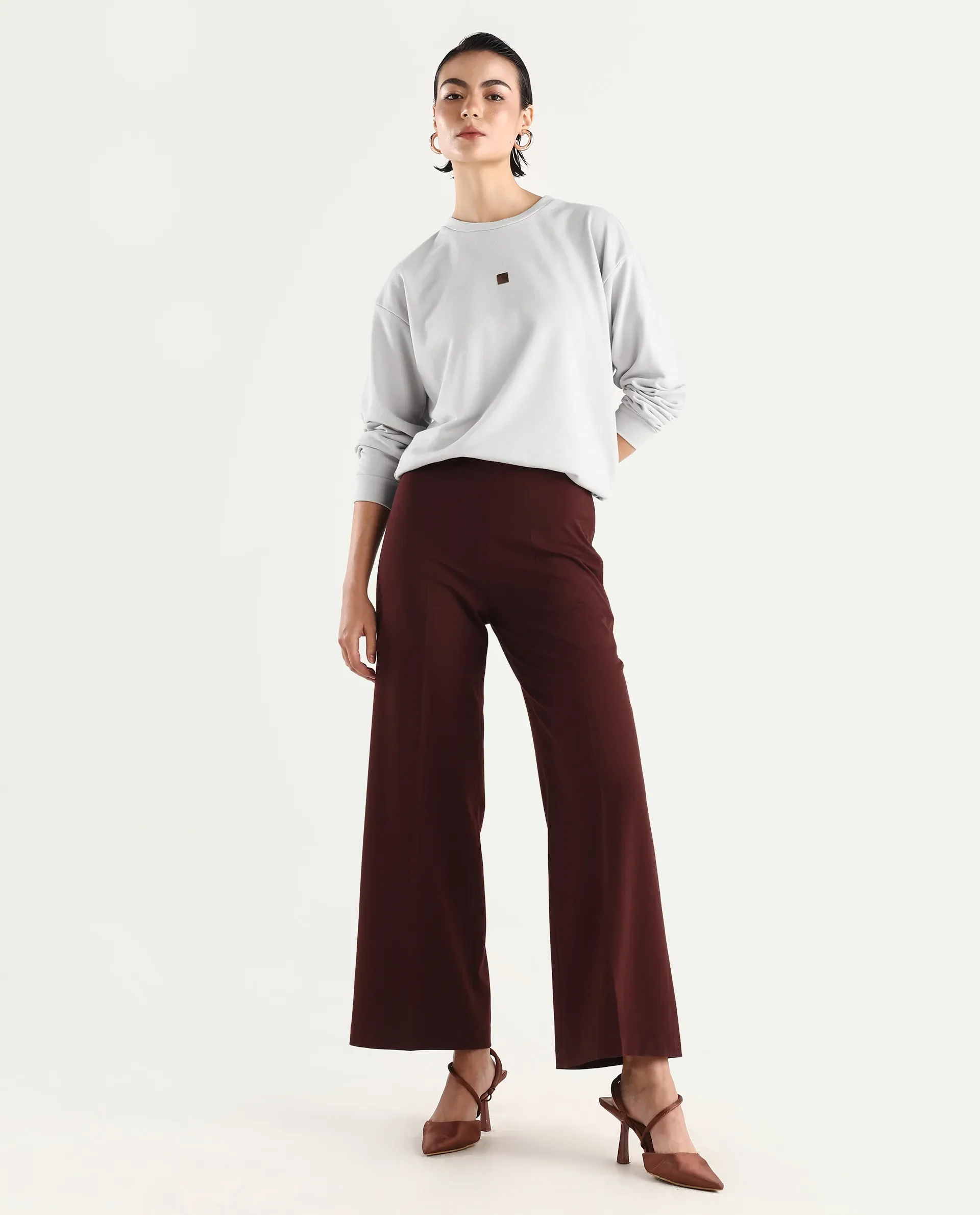 Rareism Women's Aimee Light Grey Polyester Blend Crew Neck Plain Boxy Fit Sweatshirt - Image 2