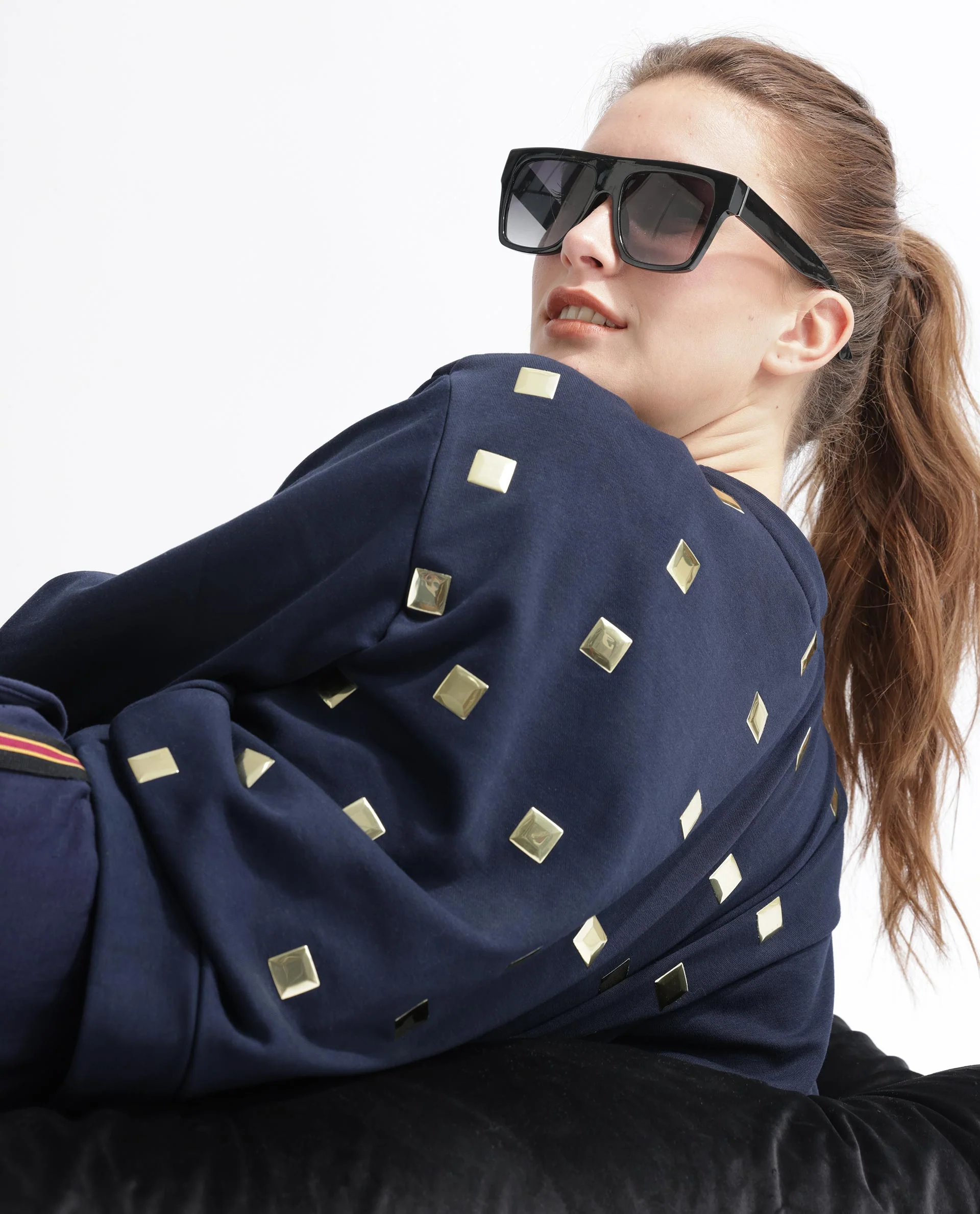 Rareism Women's Aimee Navy Polyester Blend Crew Neck Plain Boxy Fit Sweatshirt - Image 13