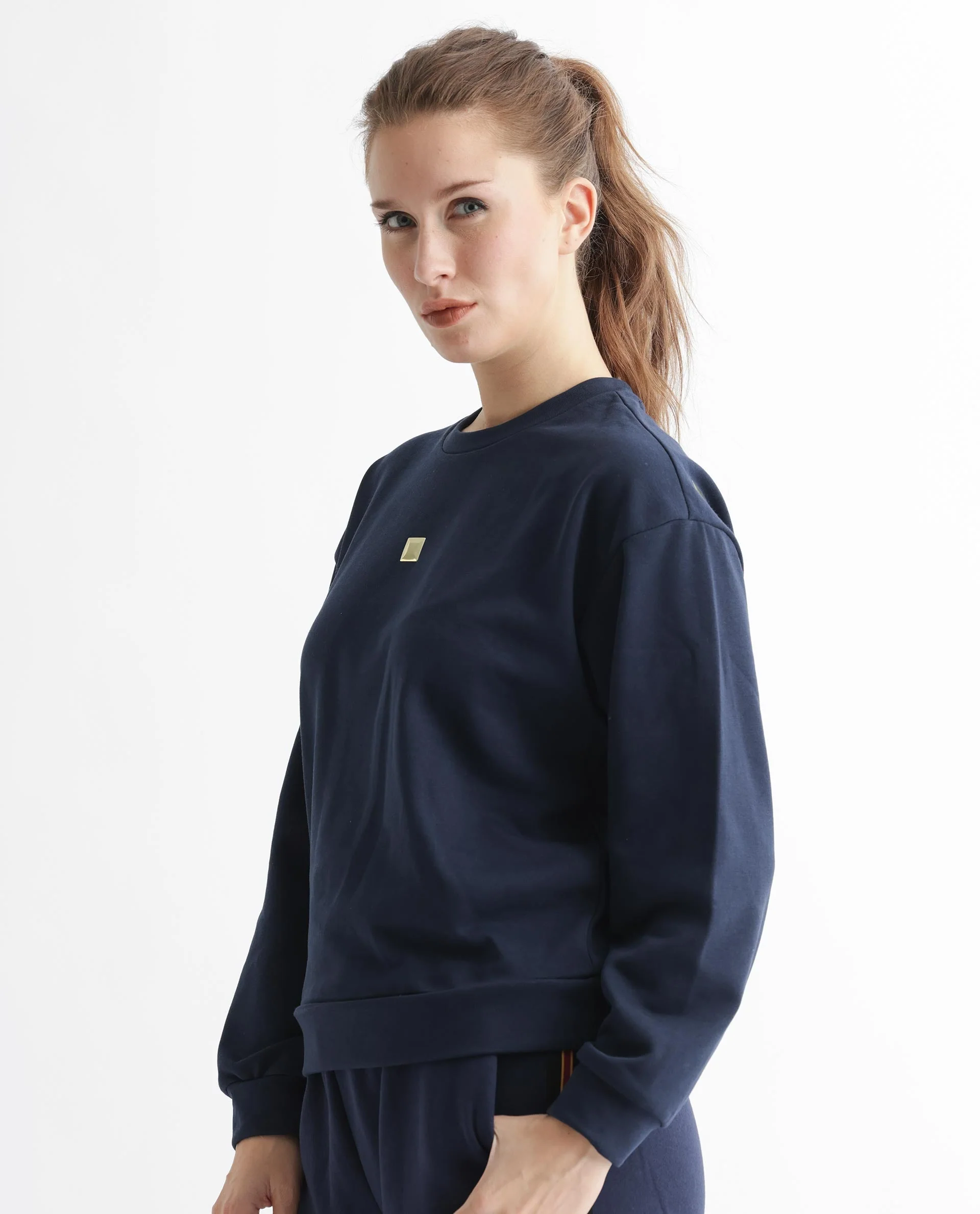Rareism Women's Aimee Navy Polyester Blend Crew Neck Plain Boxy Fit Sweatshirt - Image 16