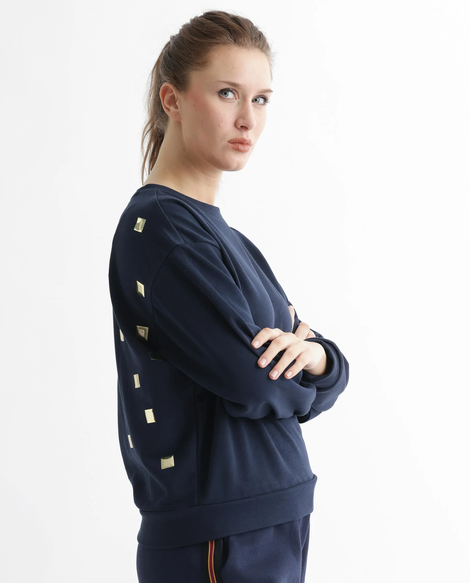 Rareism Women's Aimee Navy Polyester Blend Crew Neck Plain Boxy Fit Sweatshirt - Image 17