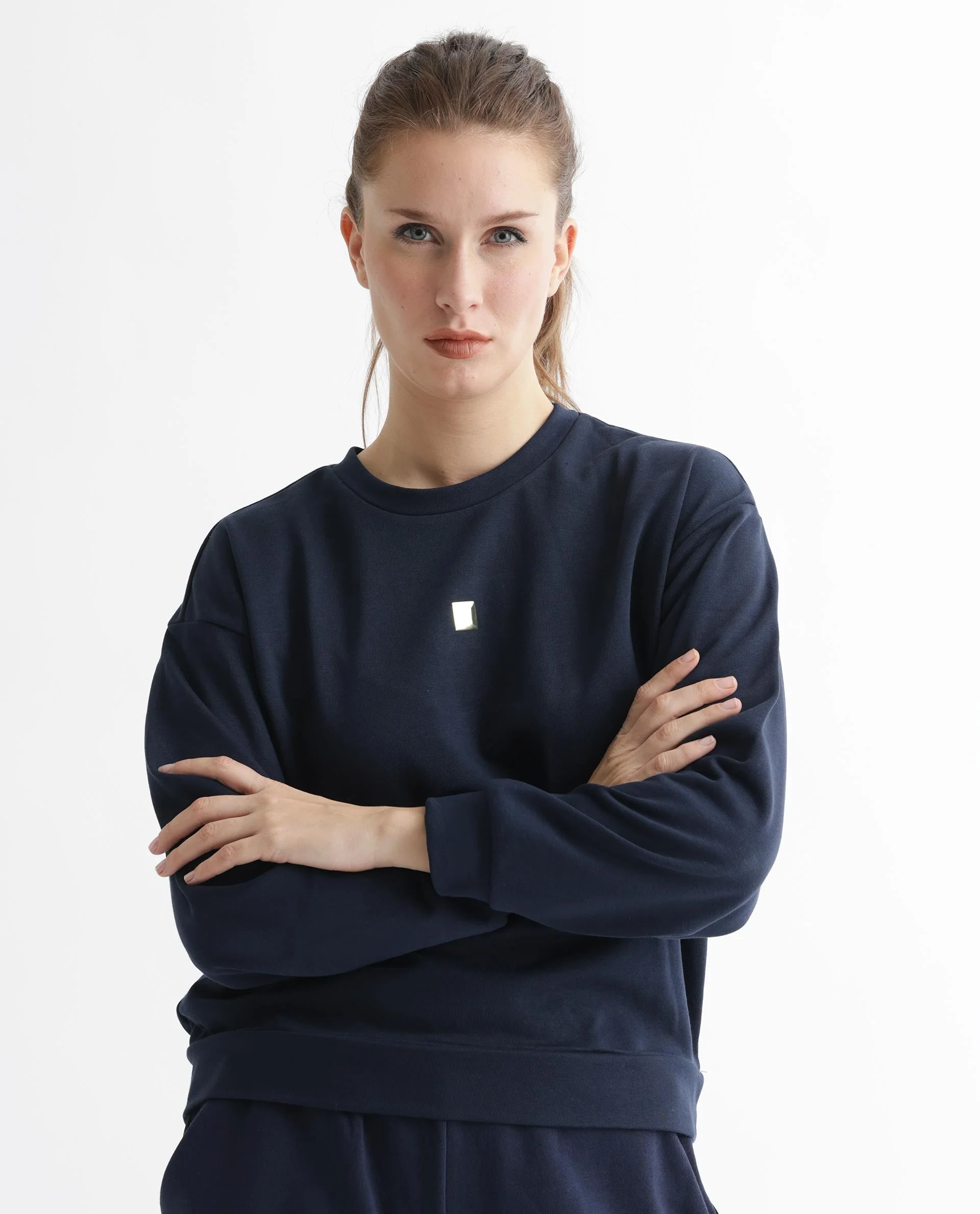 Rareism Women's Aimee Navy Polyester Blend Crew Neck Plain Boxy Fit Sweatshirt - Image 18