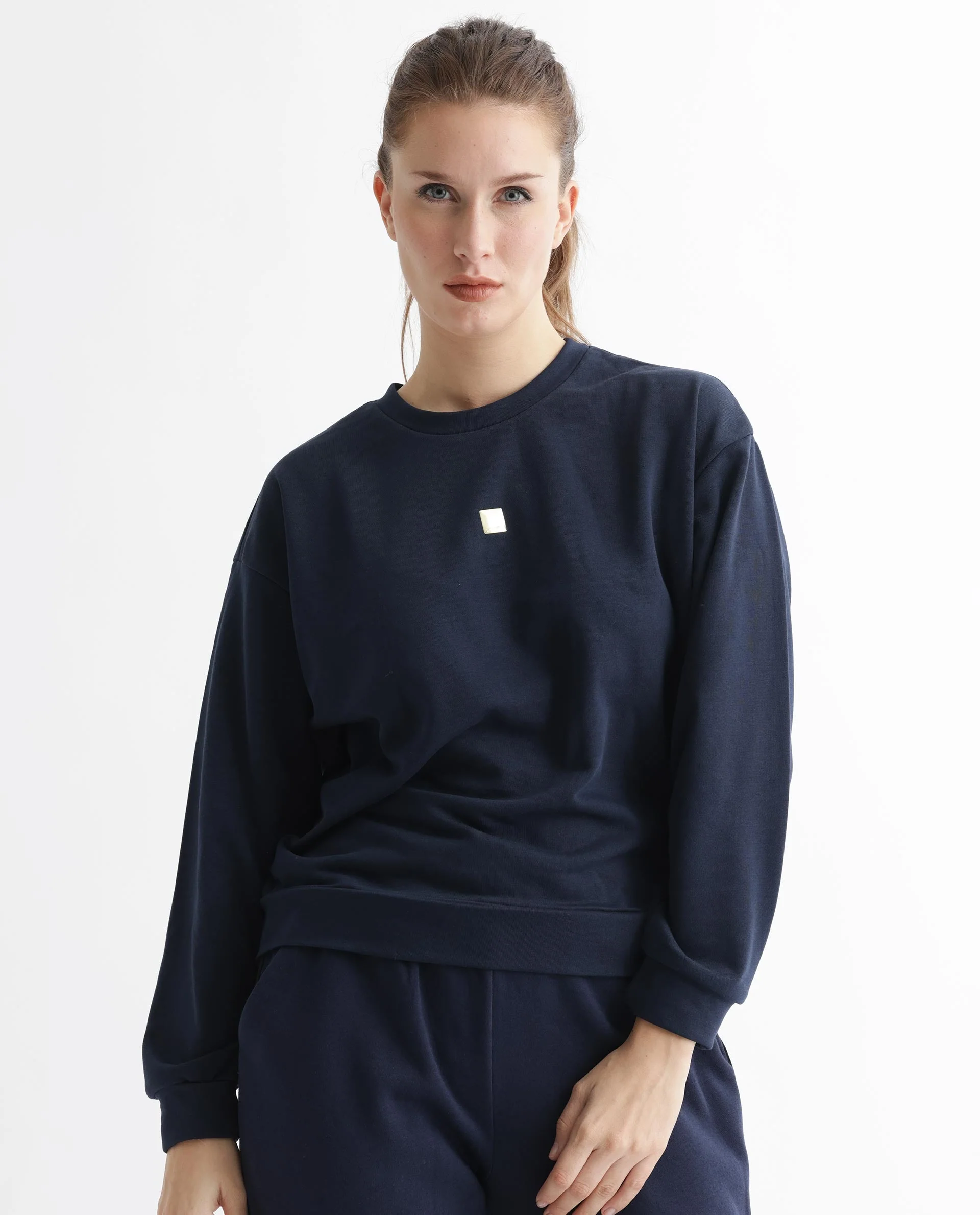Rareism Women's Aimee Navy Polyester Blend Crew Neck Plain Boxy Fit Sweatshirt - Image 19