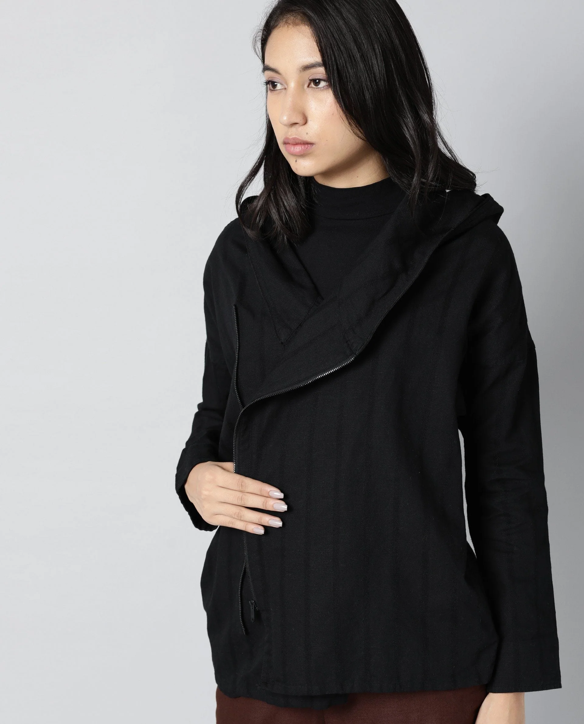 Rareism Womens Air Black Hoodie Zipper Closure